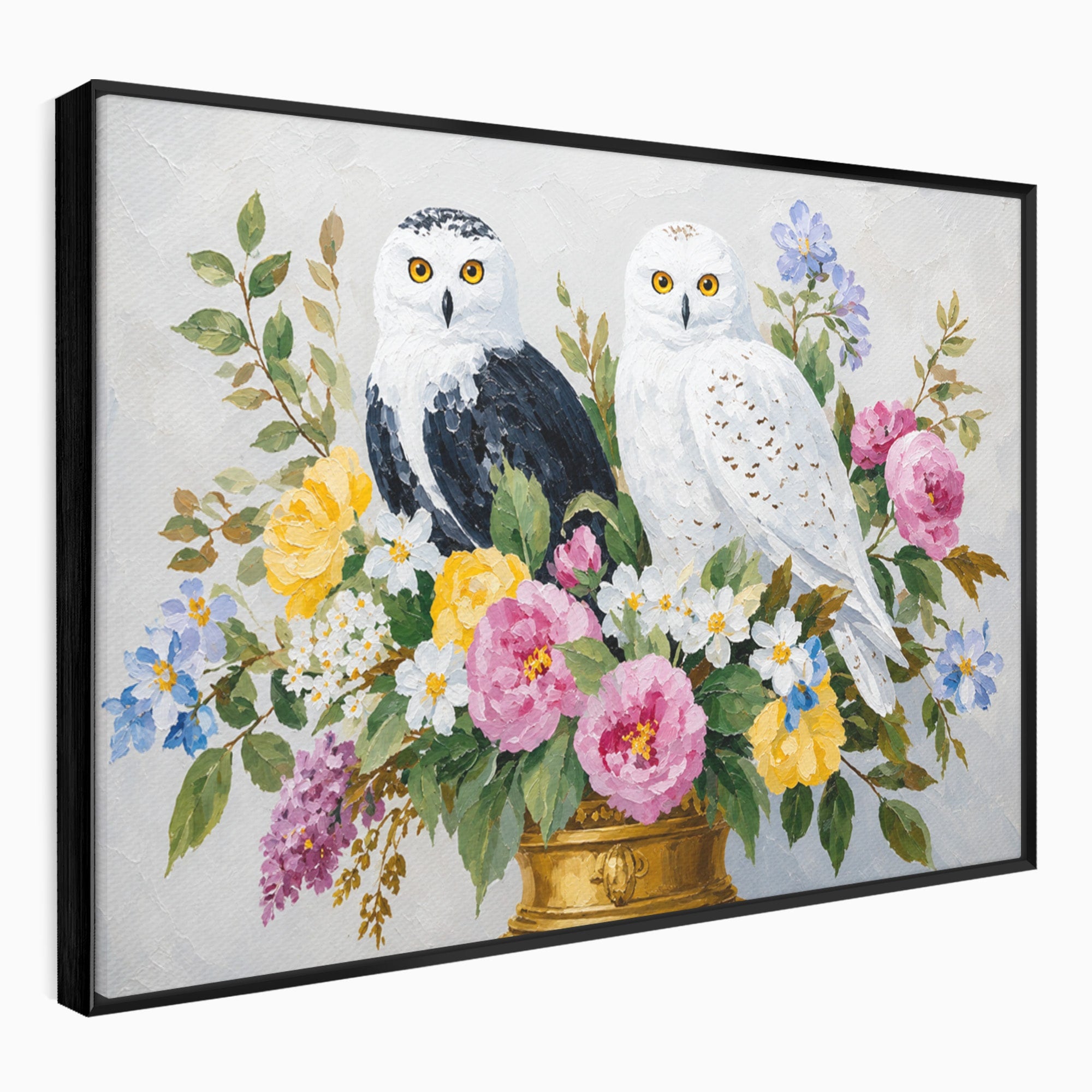 Tablou Canvas Premium LuxCanva® M1661, Bufnite In Aranjament Floral, Bufnite, Flori, Natura, Living, Dormitor, Culori Vibrante