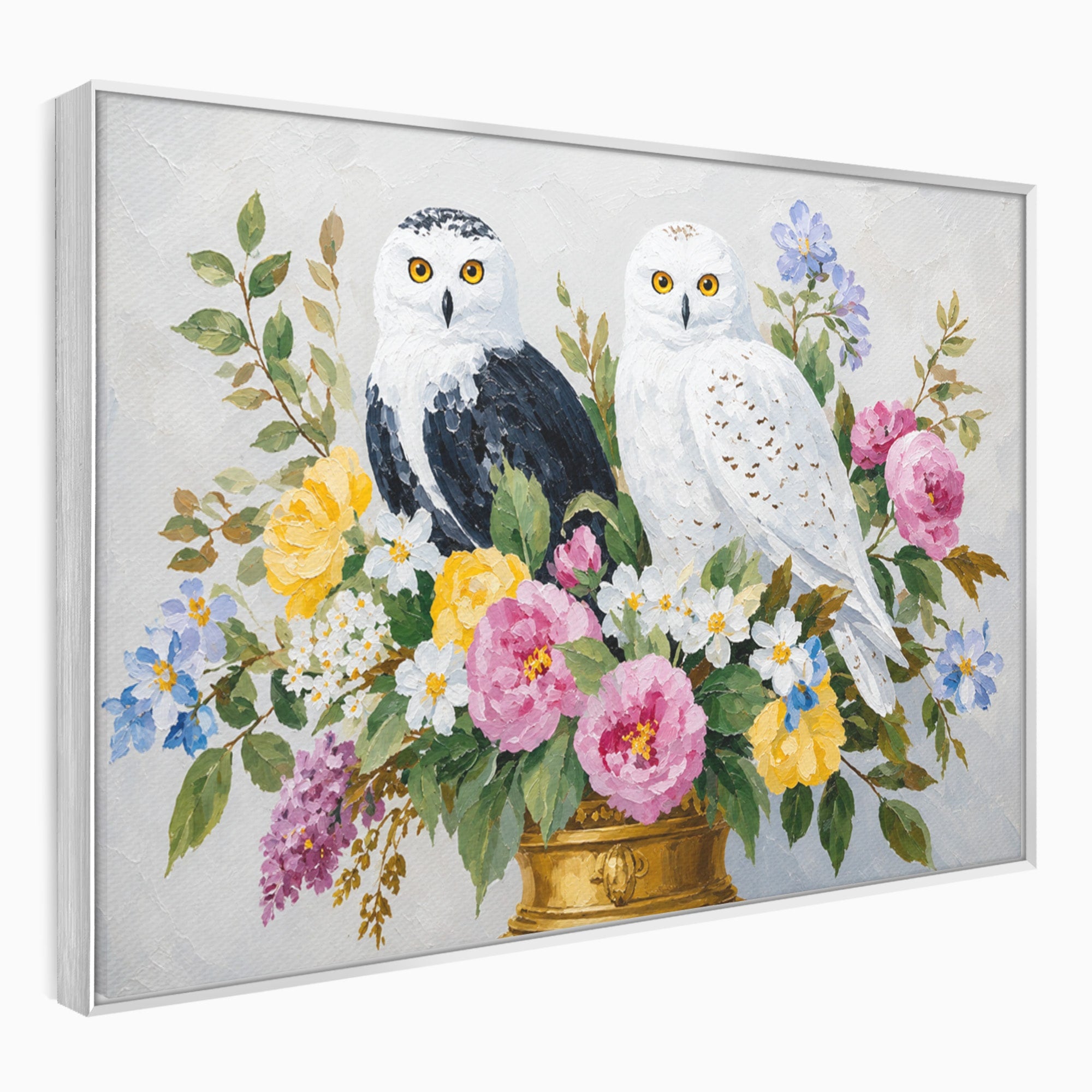 Tablou Canvas Premium LuxCanva® M1661, Bufnite In Aranjament Floral, Bufnite, Flori, Natura, Living, Dormitor, Culori Vibrante