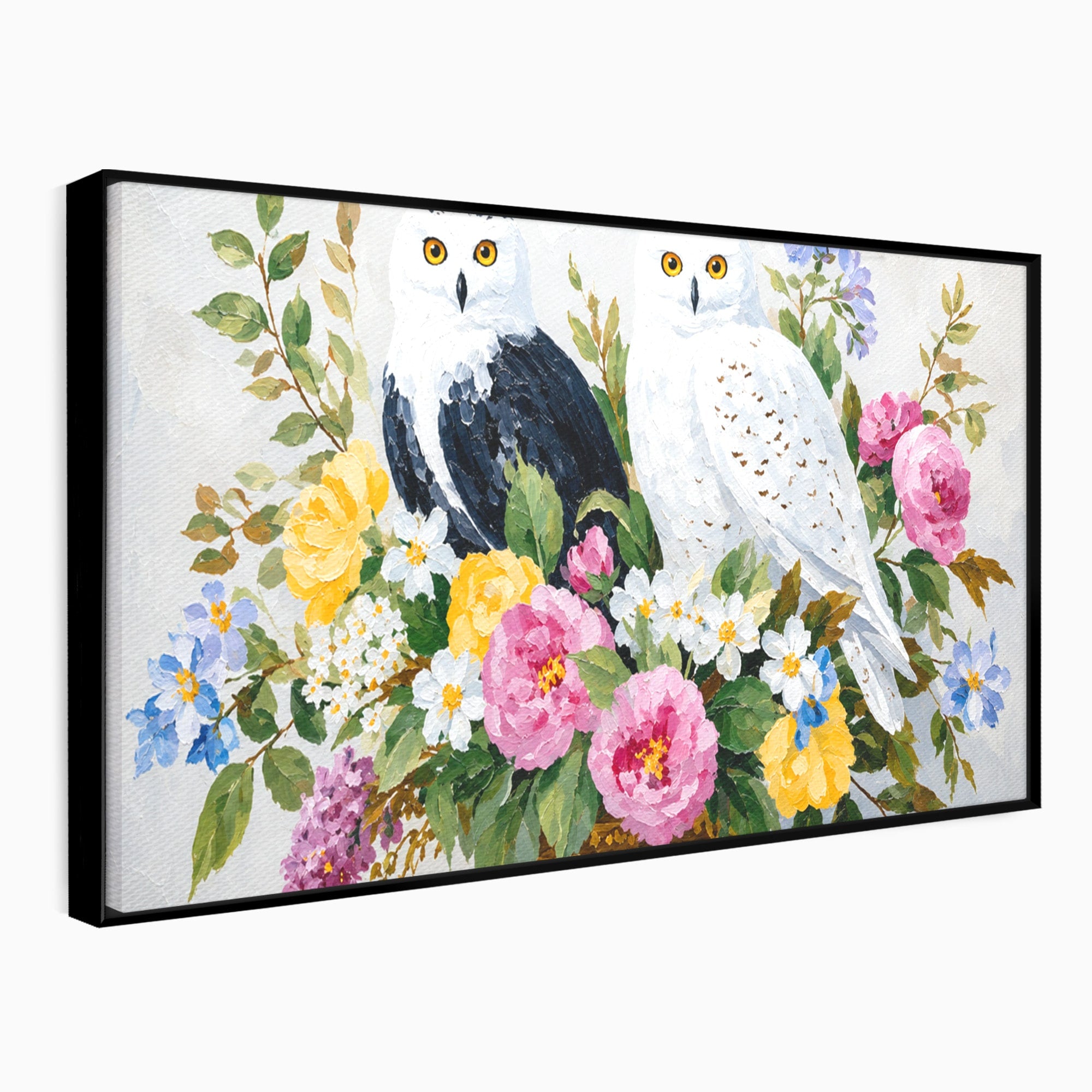 Tablou Canvas Premium LuxCanva® M1661, Bufnite In Aranjament Floral, Bufnite, Flori, Natura, Living, Dormitor, Culori Vibrante