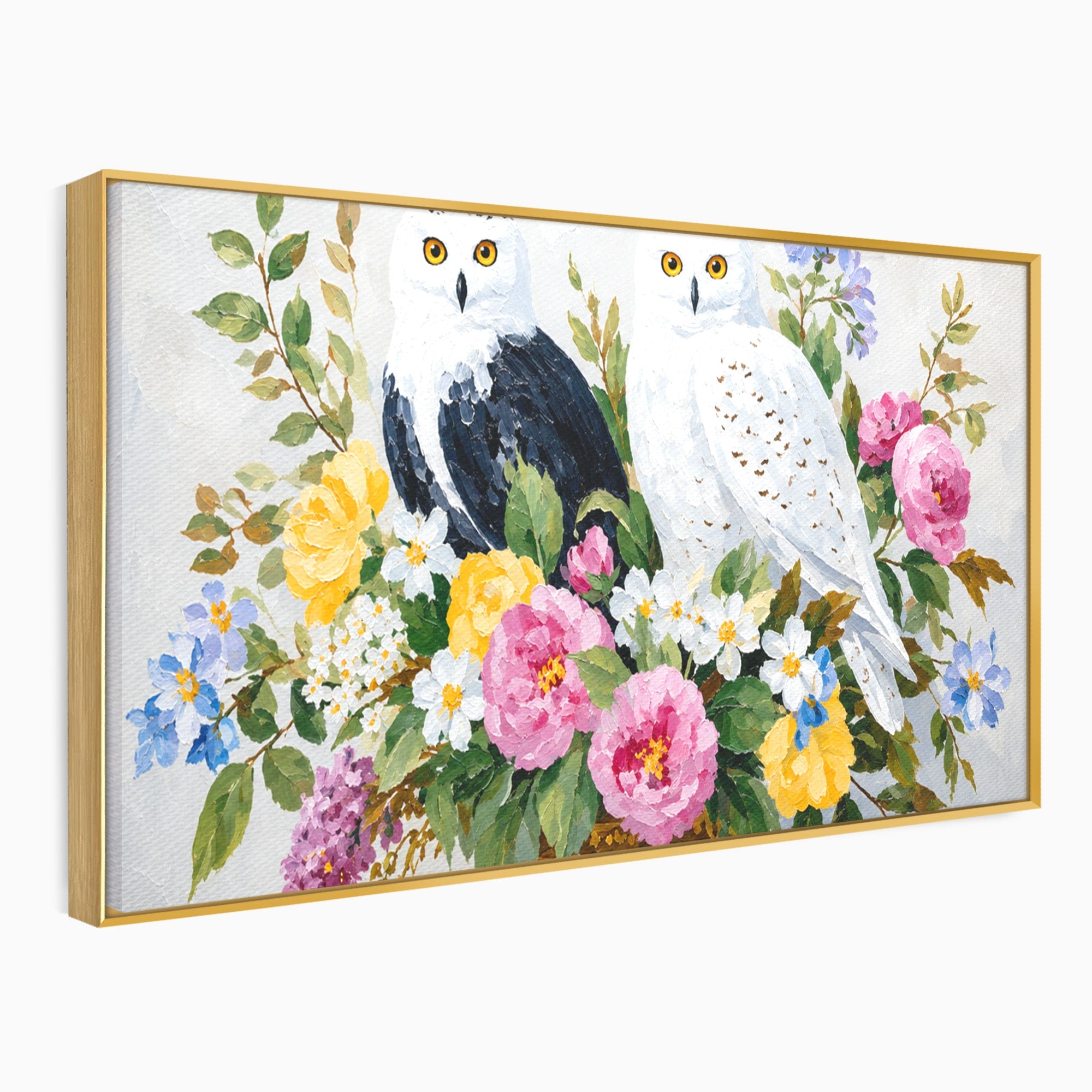 Tablou Canvas Premium LuxCanva® M1661, Bufnite In Aranjament Floral, Bufnite, Flori, Natura, Living, Dormitor, Culori Vibrante