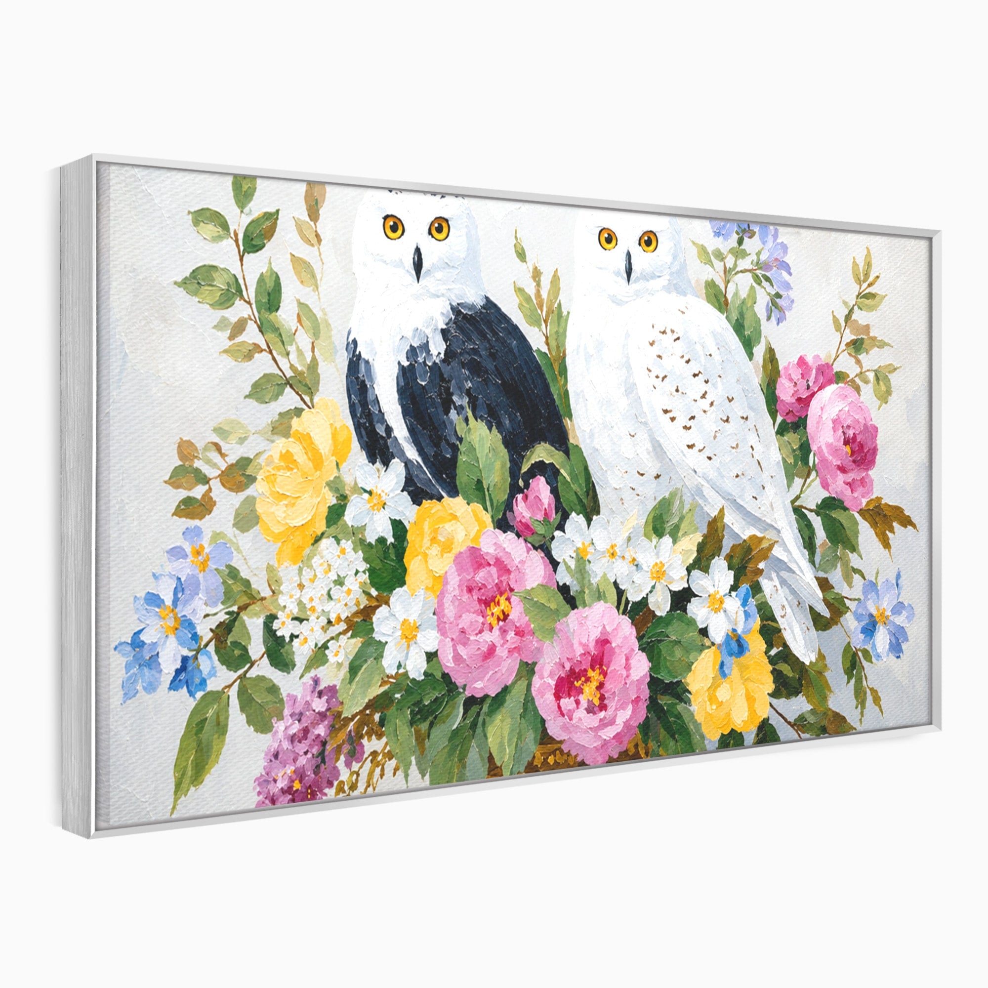 Tablou Canvas Premium LuxCanva® M1661, Bufnite In Aranjament Floral, Bufnite, Flori, Natura, Living, Dormitor, Culori Vibrante