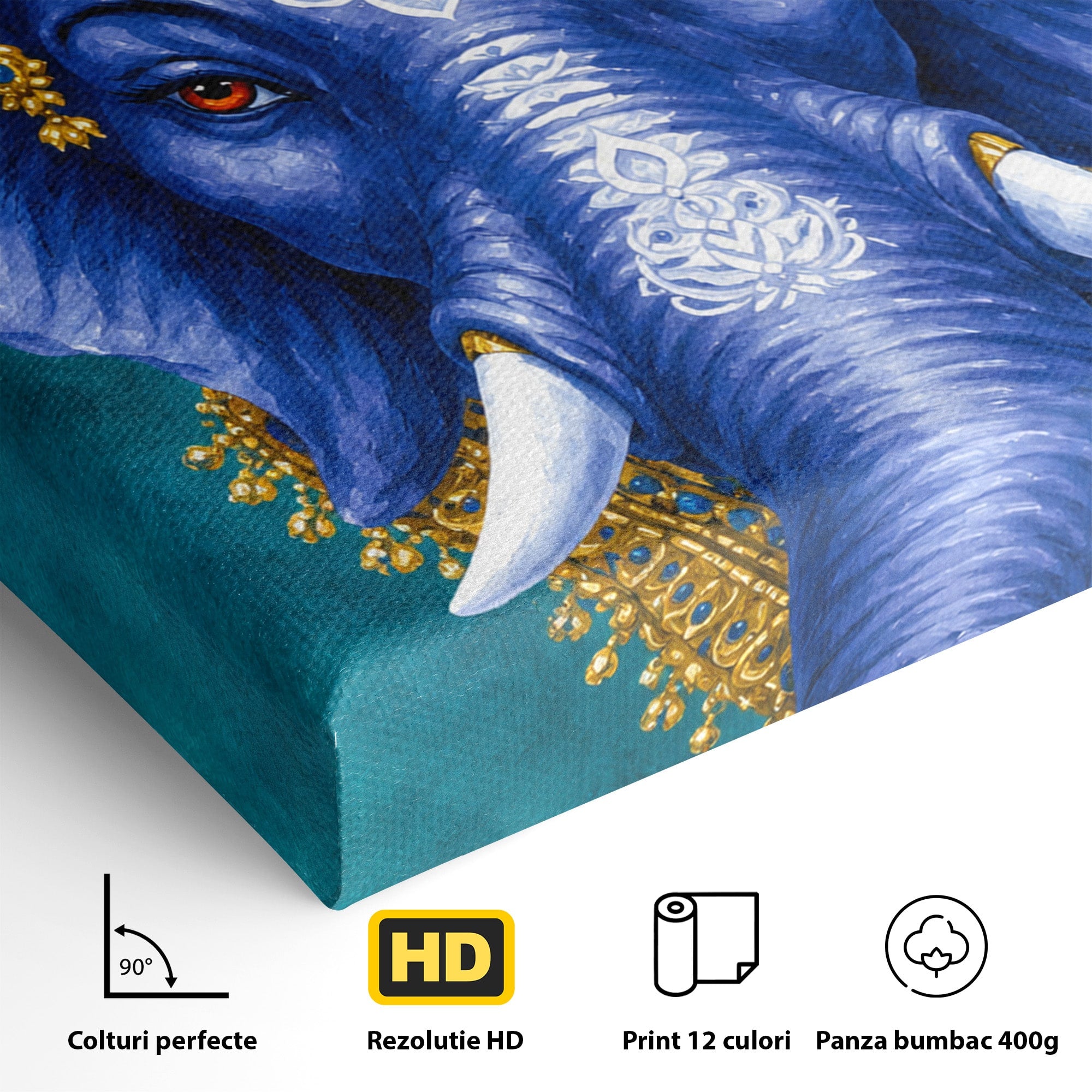 Tablou Canvas Premium LuxCanva® M1663, Elefant Regal, Elefant, Arta, Spiritualitate, Portret, Exotic, Living, Dormitor, Culori Vibrante