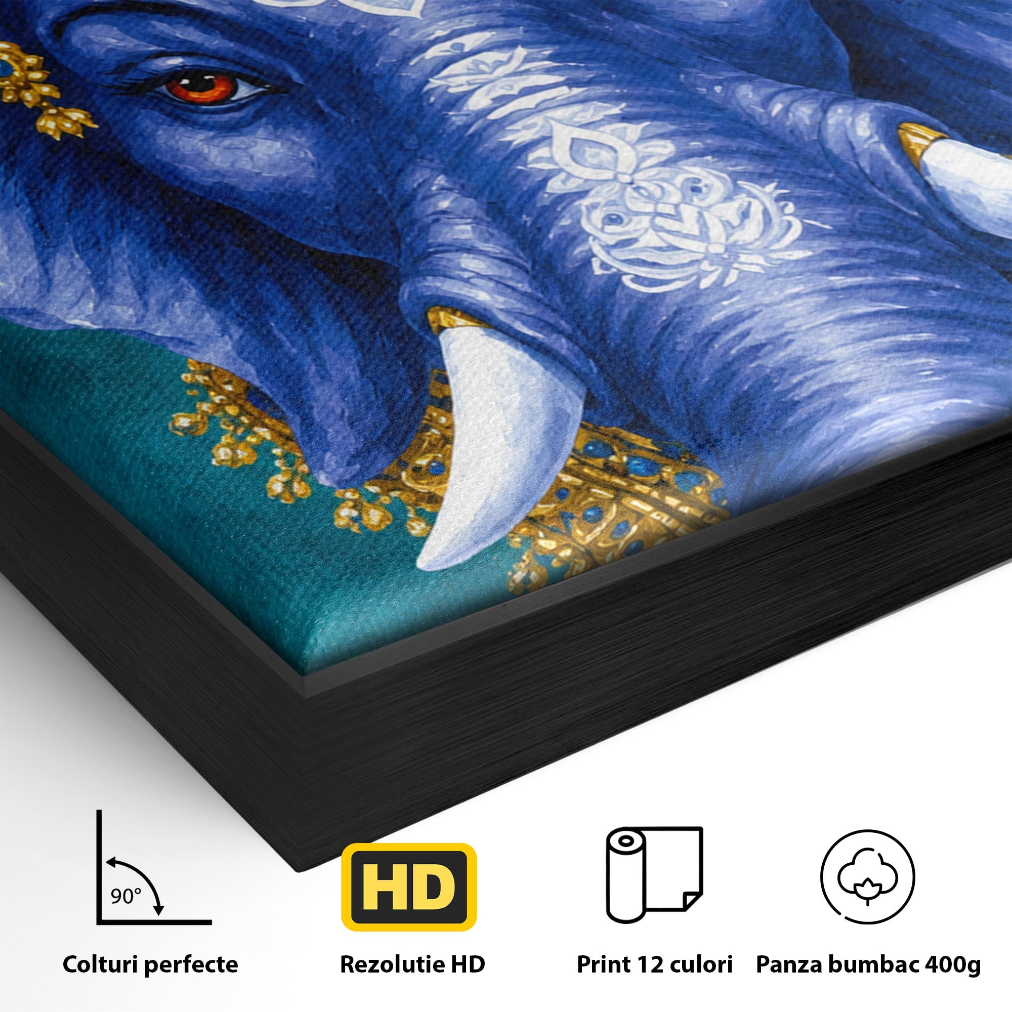 Tablou Canvas Premium LuxCanva® M1663, Elefant Regal, Elefant, Arta, Spiritualitate, Portret, Exotic, Living, Dormitor, Culori Vibrante