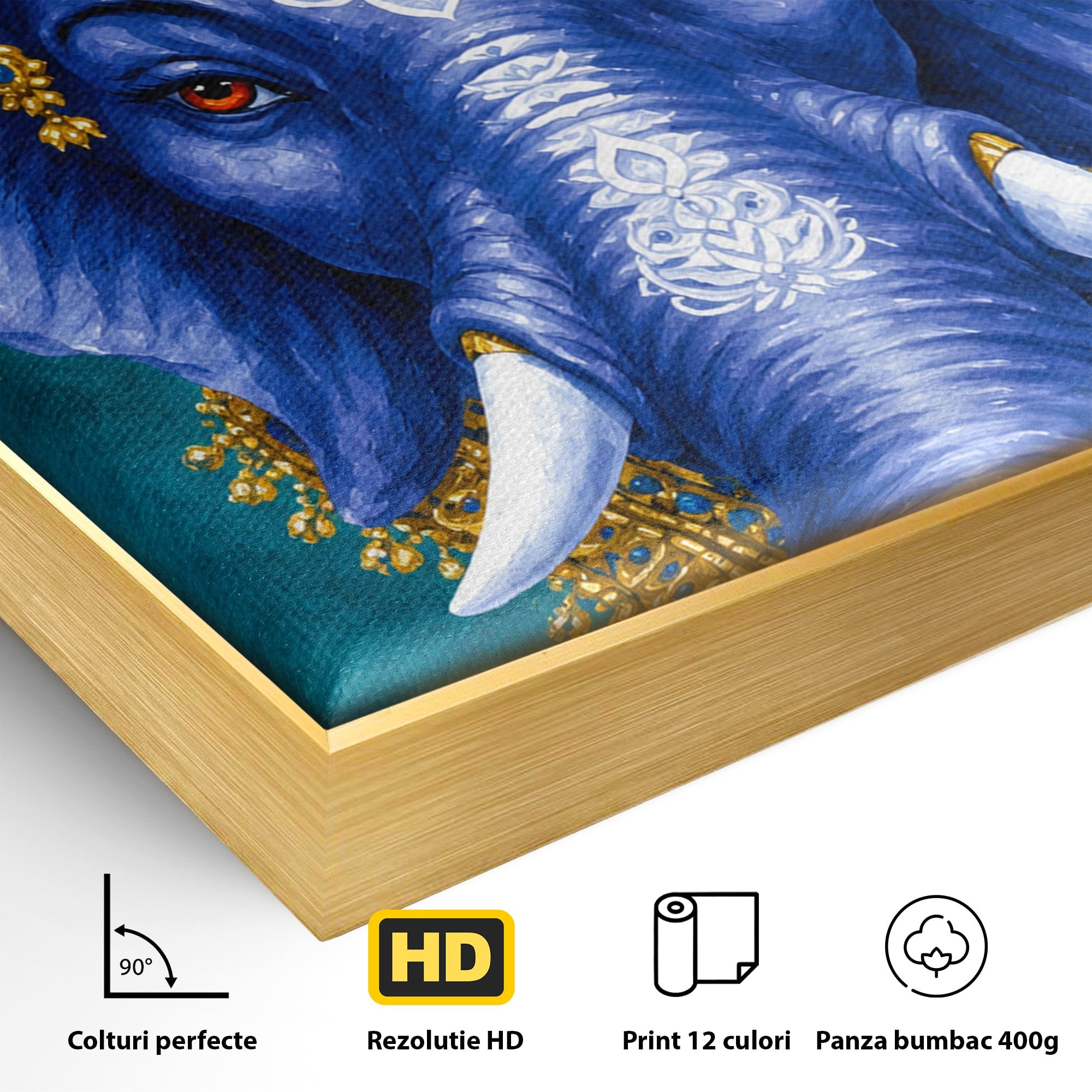 Tablou Canvas Premium LuxCanva® M1663, Elefant Regal, Elefant, Arta, Spiritualitate, Portret, Exotic, Living, Dormitor, Culori Vibrante