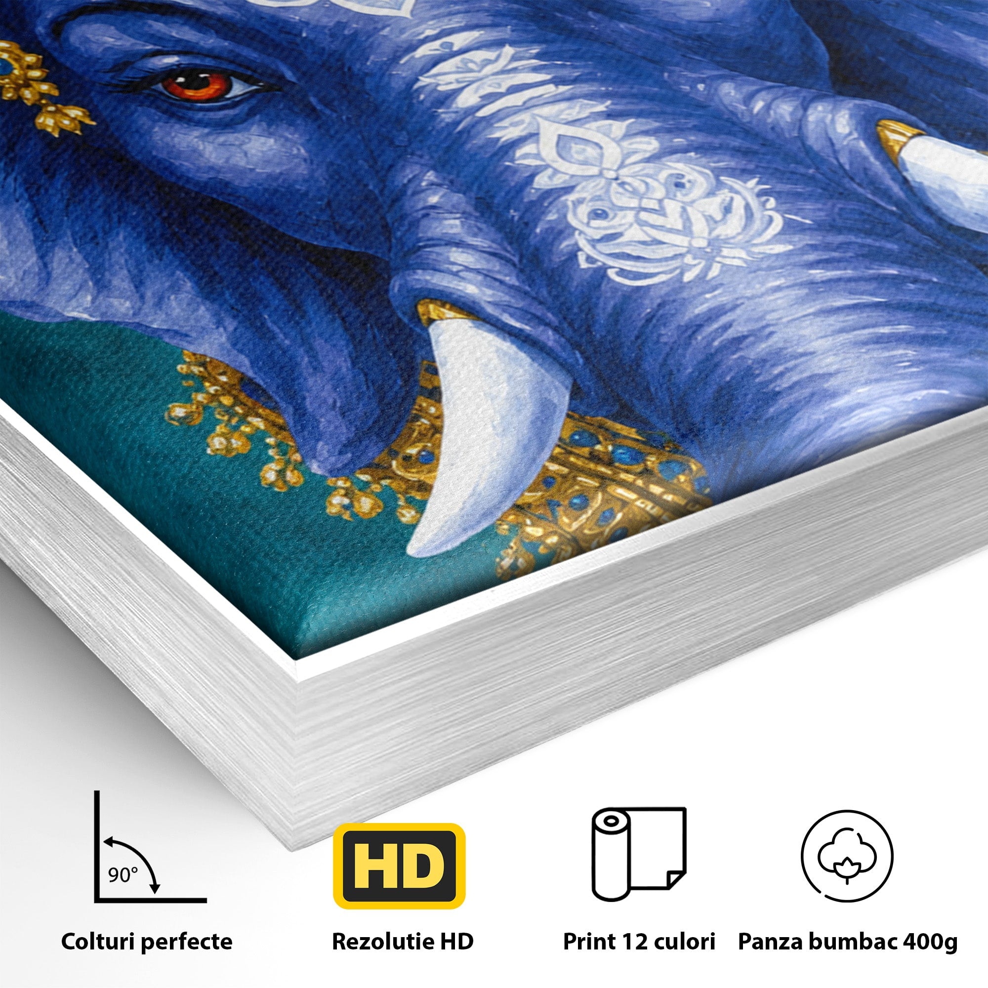 Tablou Canvas Premium LuxCanva® M1663, Elefant Regal, Elefant, Arta, Spiritualitate, Portret, Exotic, Living, Dormitor, Culori Vibrante