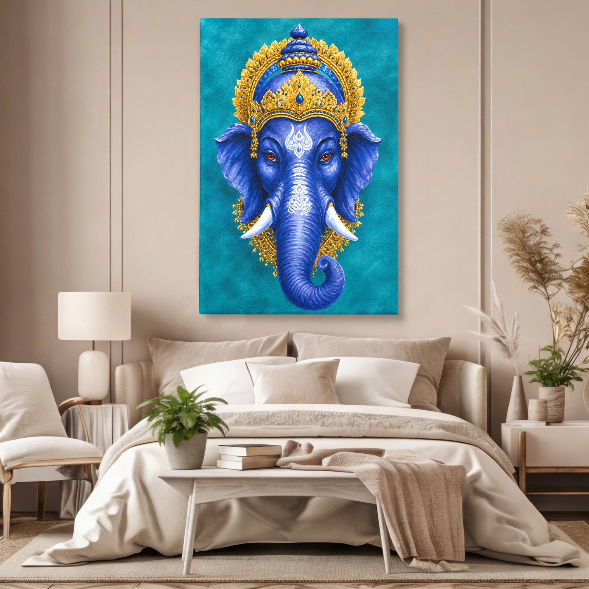 Tablou Canvas Premium LuxCanva® M1663, Elefant Regal, Elefant, Arta, Spiritualitate, Portret, Exotic, Living, Dormitor, Culori Vibrante