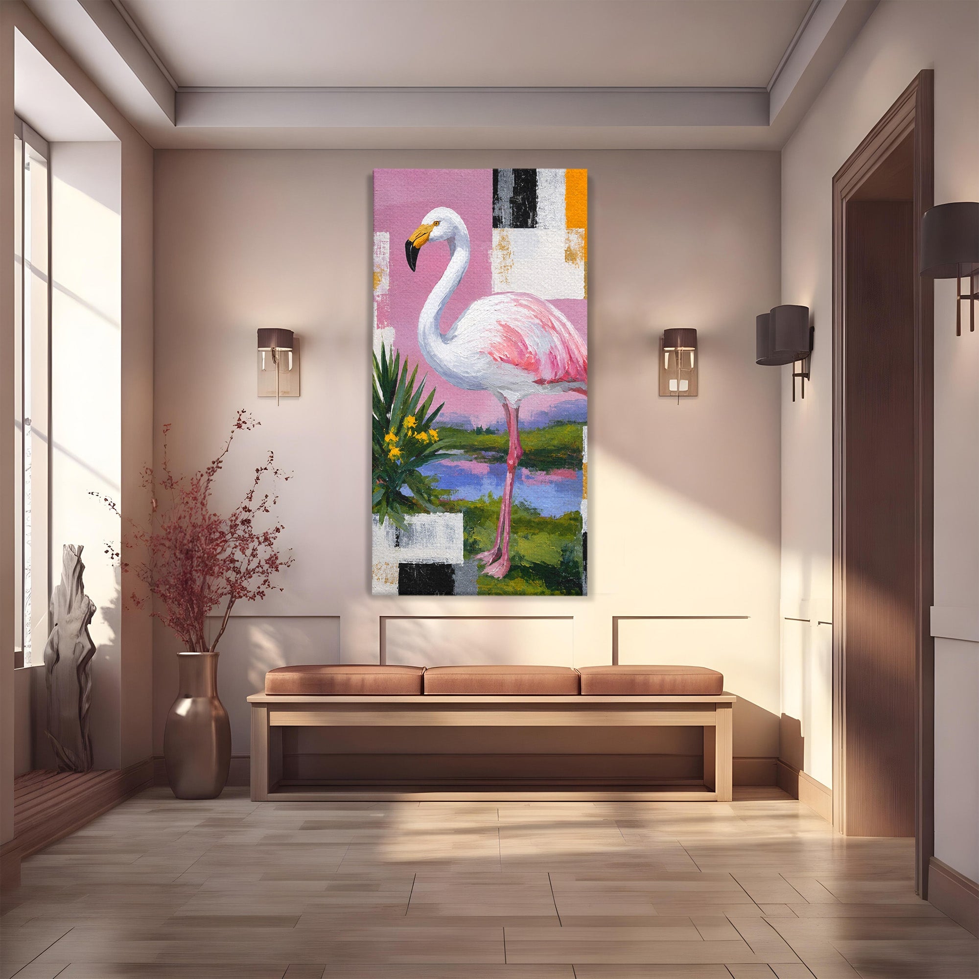 Tablou Canvas Premium LuxCanva® M1664, Flamingo Exotic, Flamingo, Natura, Modern, Peisaj, Living, Culori Vibrante