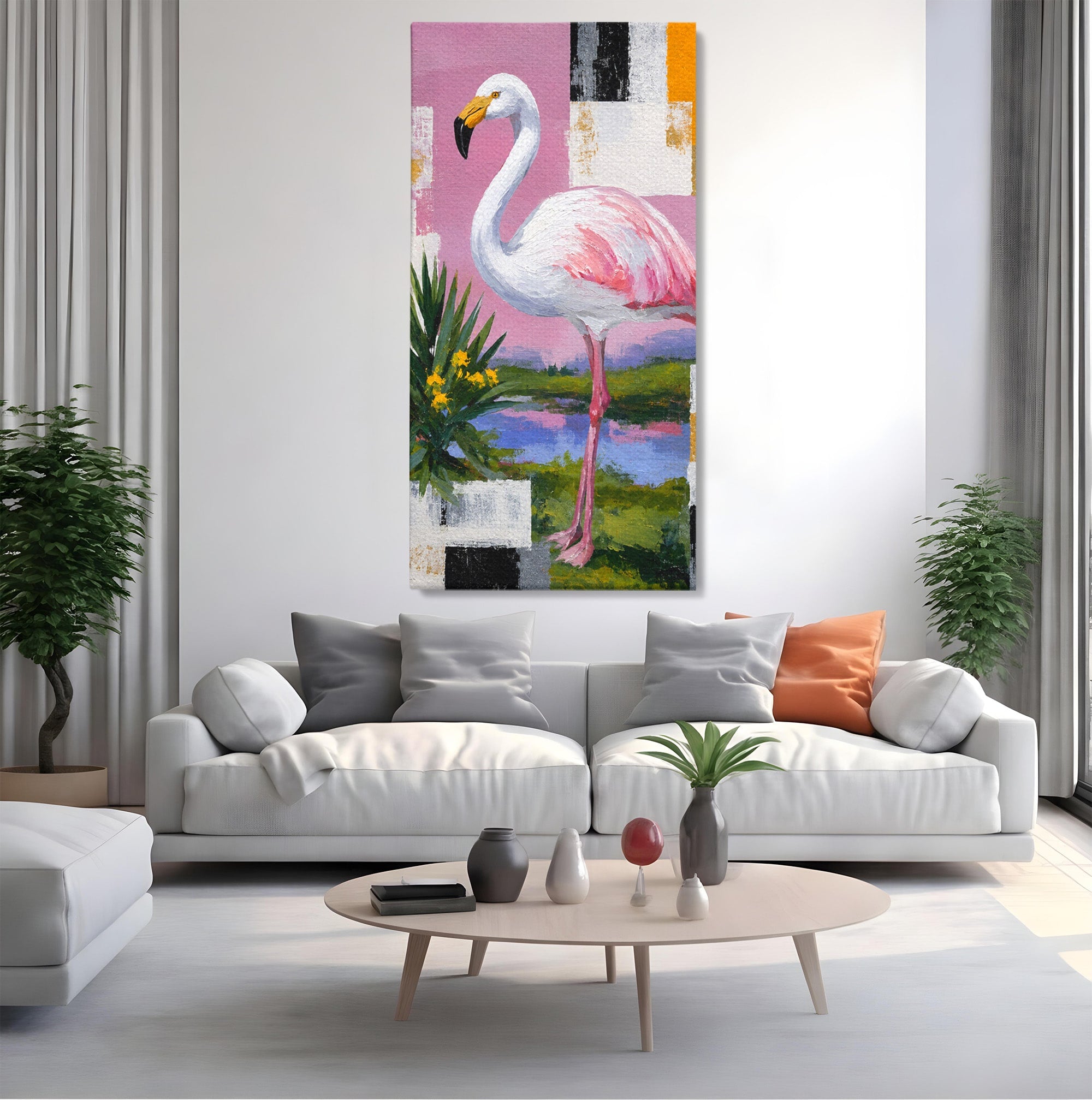 Tablou Canvas Premium LuxCanva® M1664, Flamingo Exotic, Flamingo, Natura, Modern, Peisaj, Living, Culori Vibrante