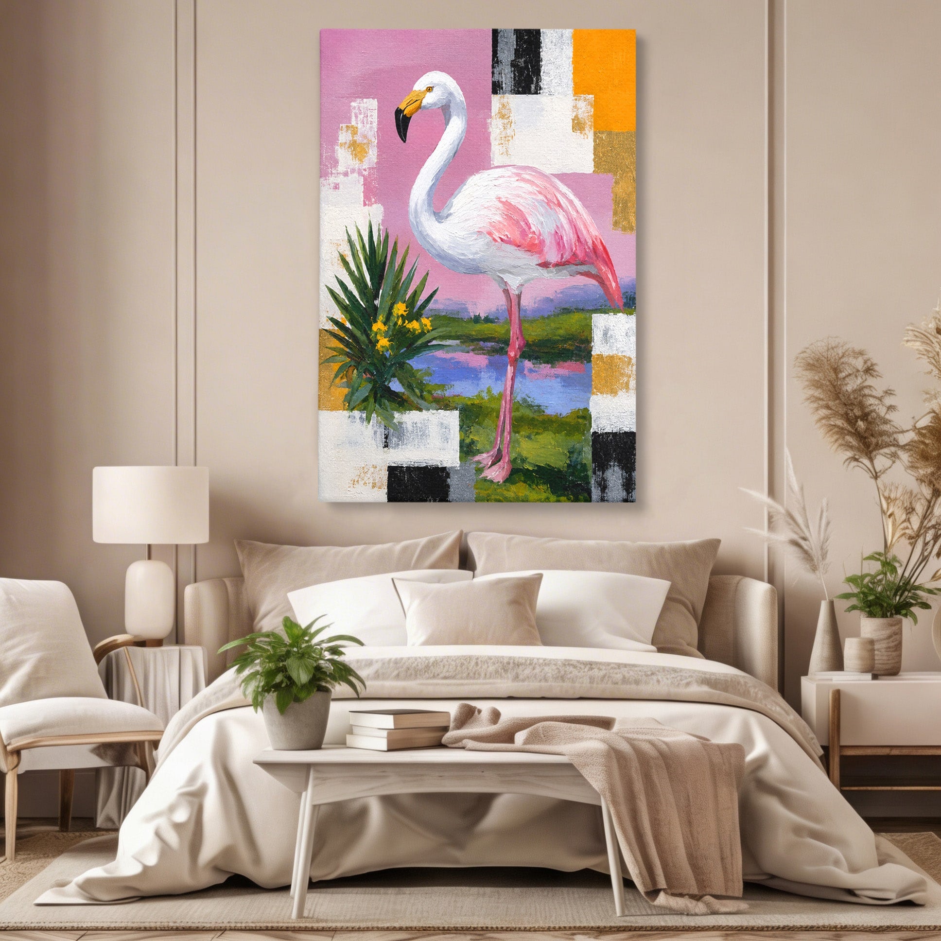 Tablou Canvas Premium LuxCanva® M1664, Flamingo Exotic, Flamingo, Natura, Modern, Peisaj, Living, Culori Vibrante