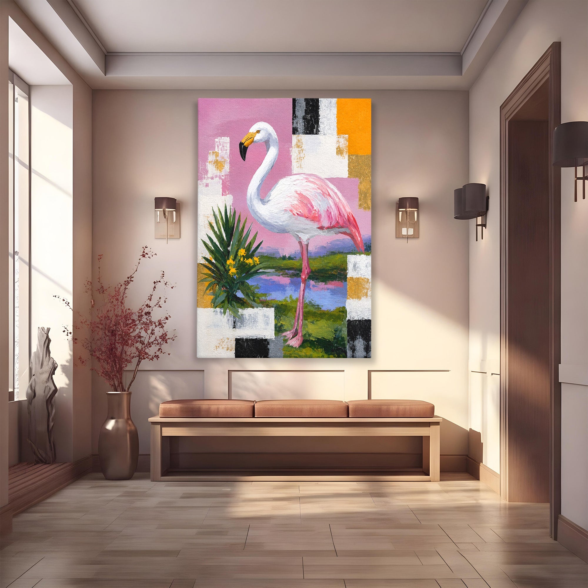 Tablou Canvas Premium LuxCanva® M1664, Flamingo Exotic, Flamingo, Natura, Modern, Peisaj, Living, Culori Vibrante