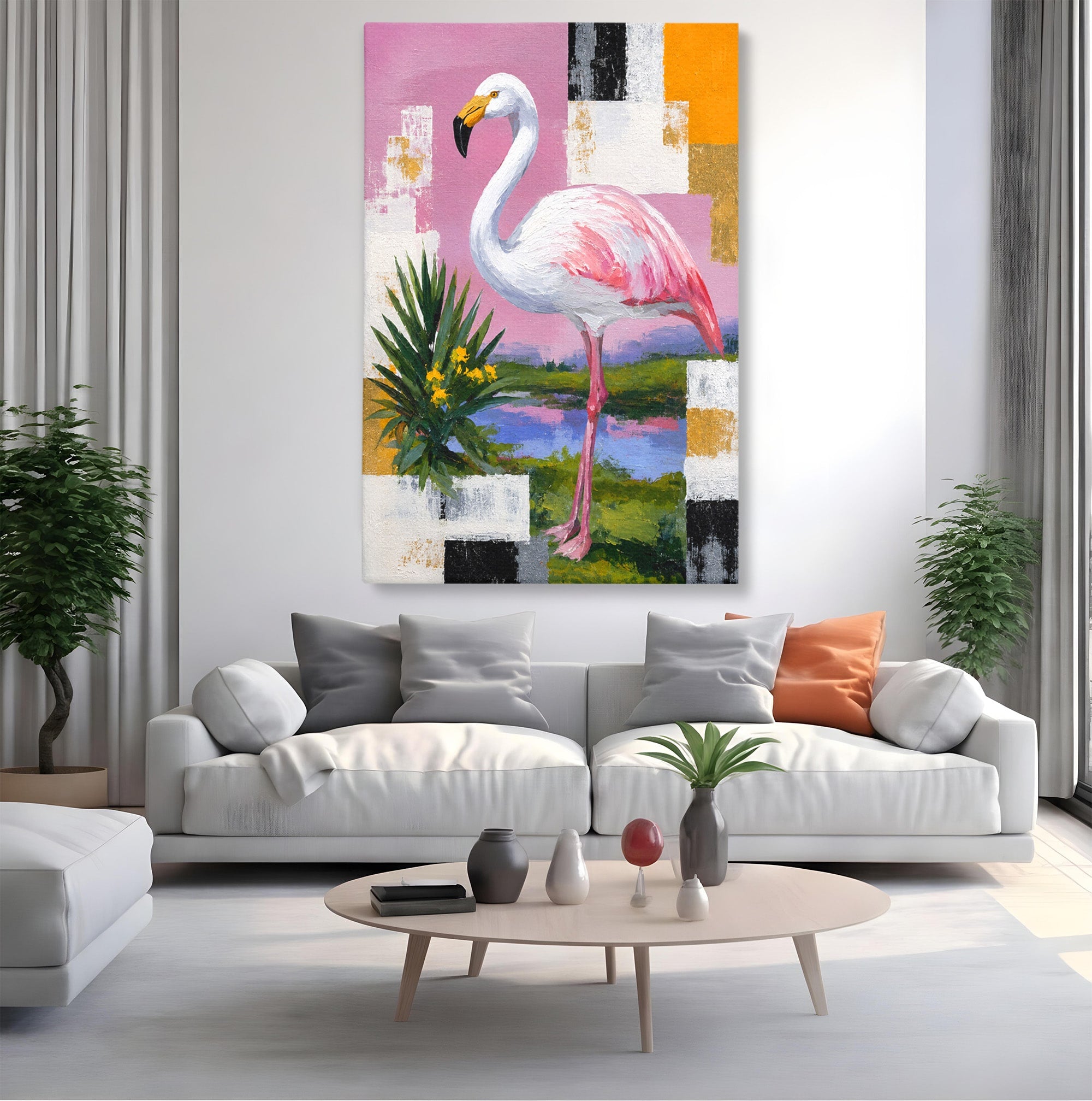 Tablou Canvas Premium LuxCanva® M1664, Flamingo Exotic, Flamingo, Natura, Modern, Peisaj, Living, Culori Vibrante
