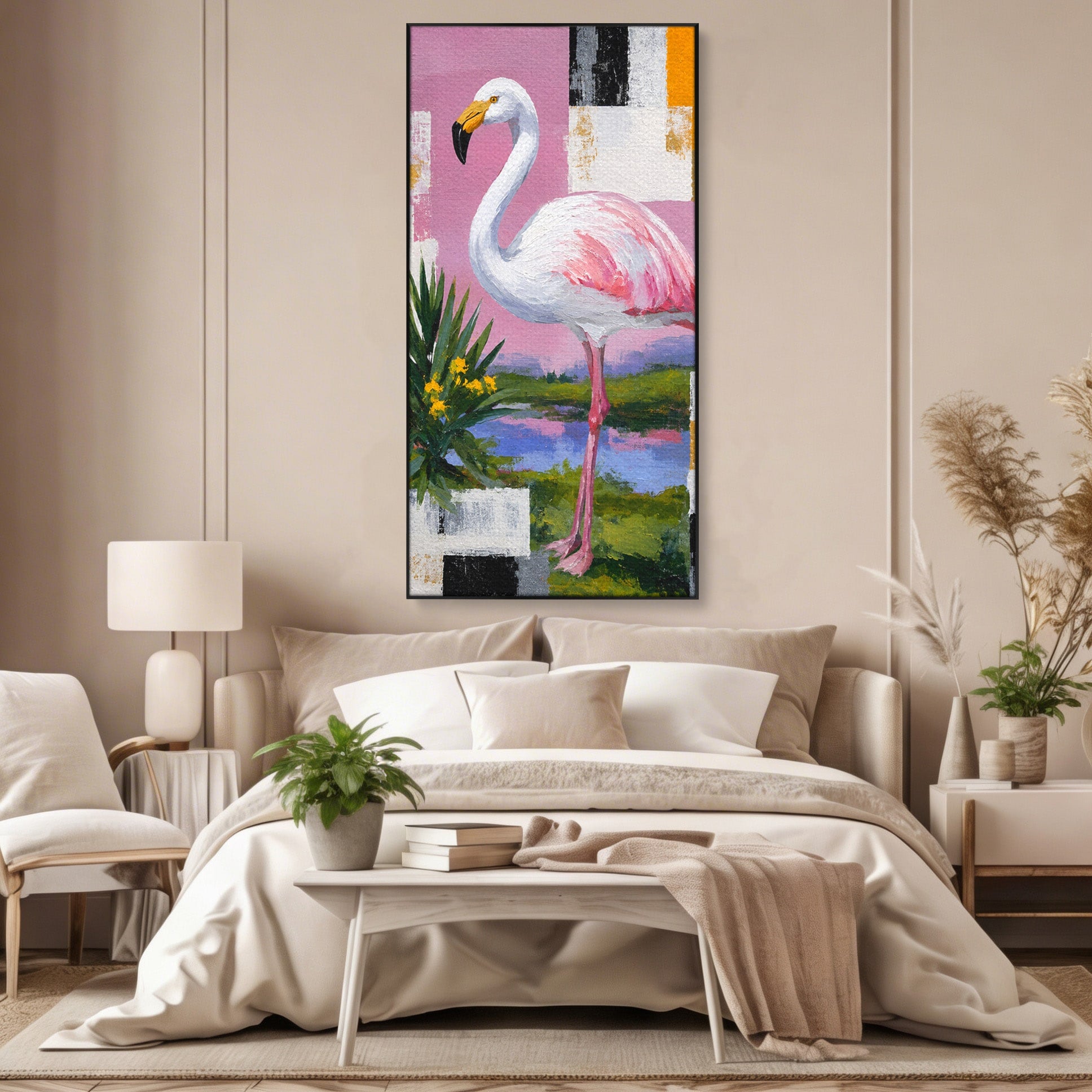 Tablou Canvas Premium LuxCanva® M1664, Flamingo Exotic, Flamingo, Natura, Modern, Peisaj, Living, Culori Vibrante