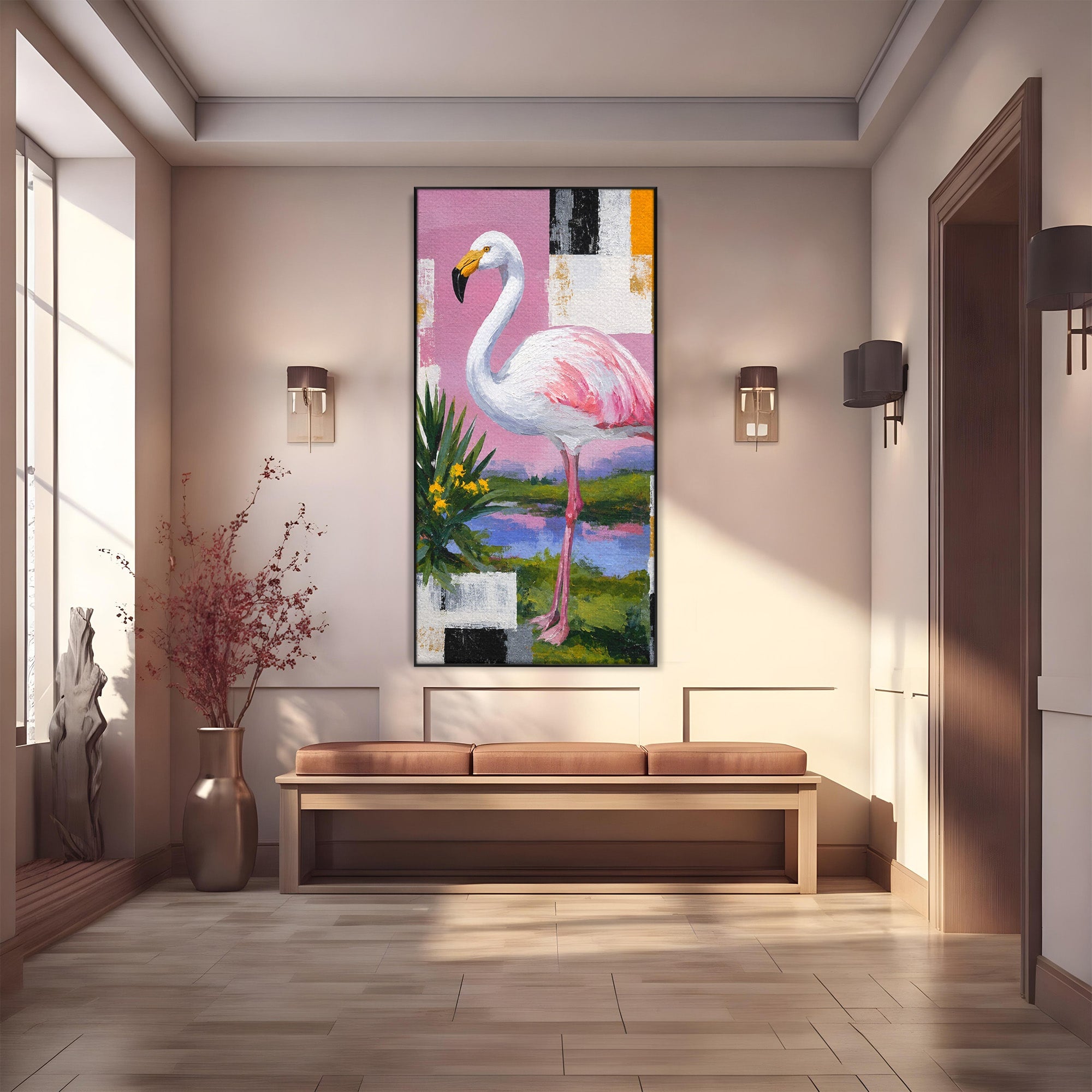 Tablou Canvas Premium LuxCanva® M1664, Flamingo Exotic, Flamingo, Natura, Modern, Peisaj, Living, Culori Vibrante