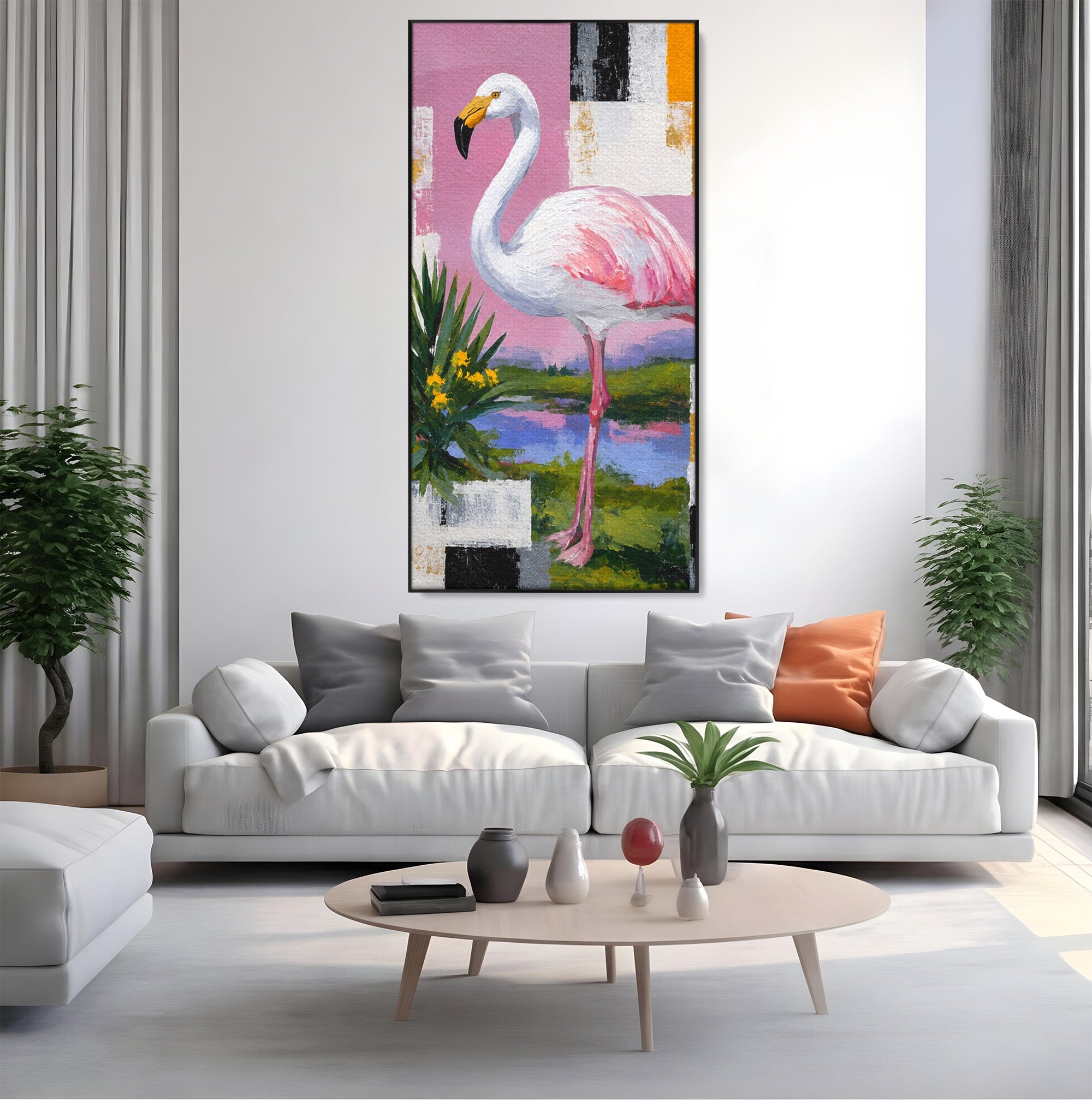 Tablou Canvas Premium LuxCanva® M1664, Flamingo Exotic, Flamingo, Natura, Modern, Peisaj, Living, Culori Vibrante