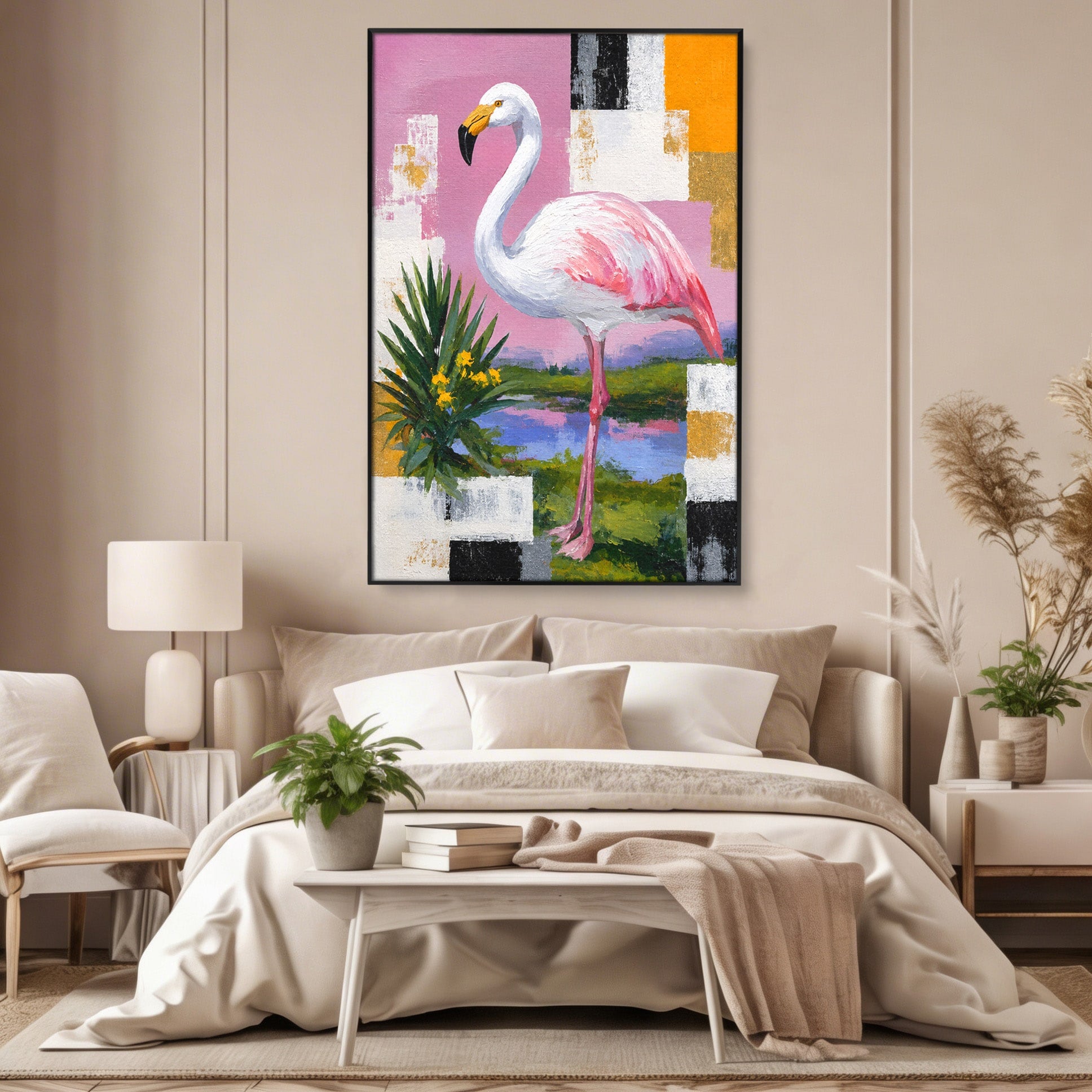 Tablou Canvas Premium LuxCanva® M1664, Flamingo Exotic, Flamingo, Natura, Modern, Peisaj, Living, Culori Vibrante