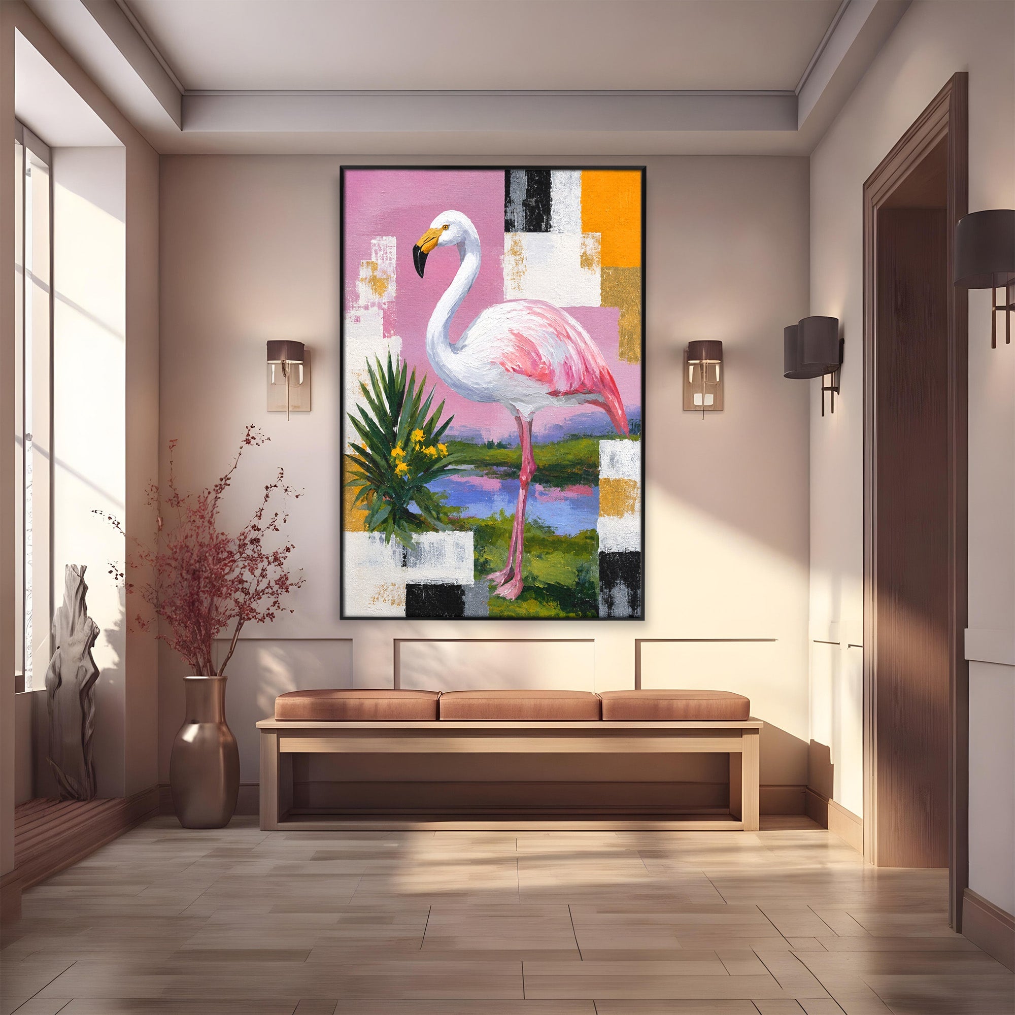 Tablou Canvas Premium LuxCanva® M1664, Flamingo Exotic, Flamingo, Natura, Modern, Peisaj, Living, Culori Vibrante