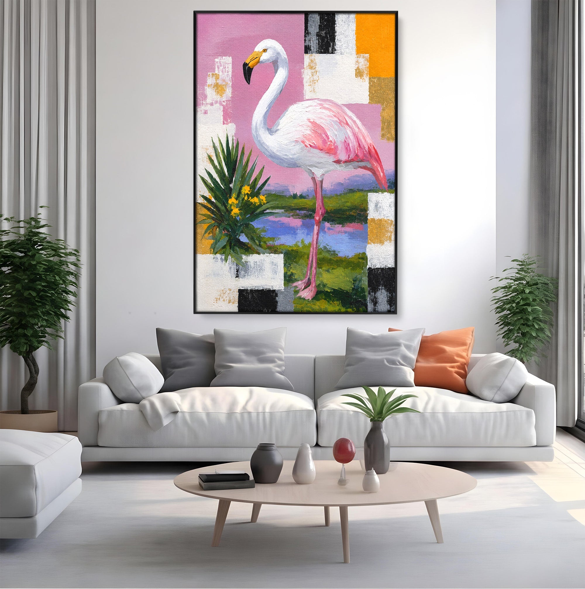 Tablou Canvas Premium LuxCanva® M1664, Flamingo Exotic, Flamingo, Natura, Modern, Peisaj, Living, Culori Vibrante