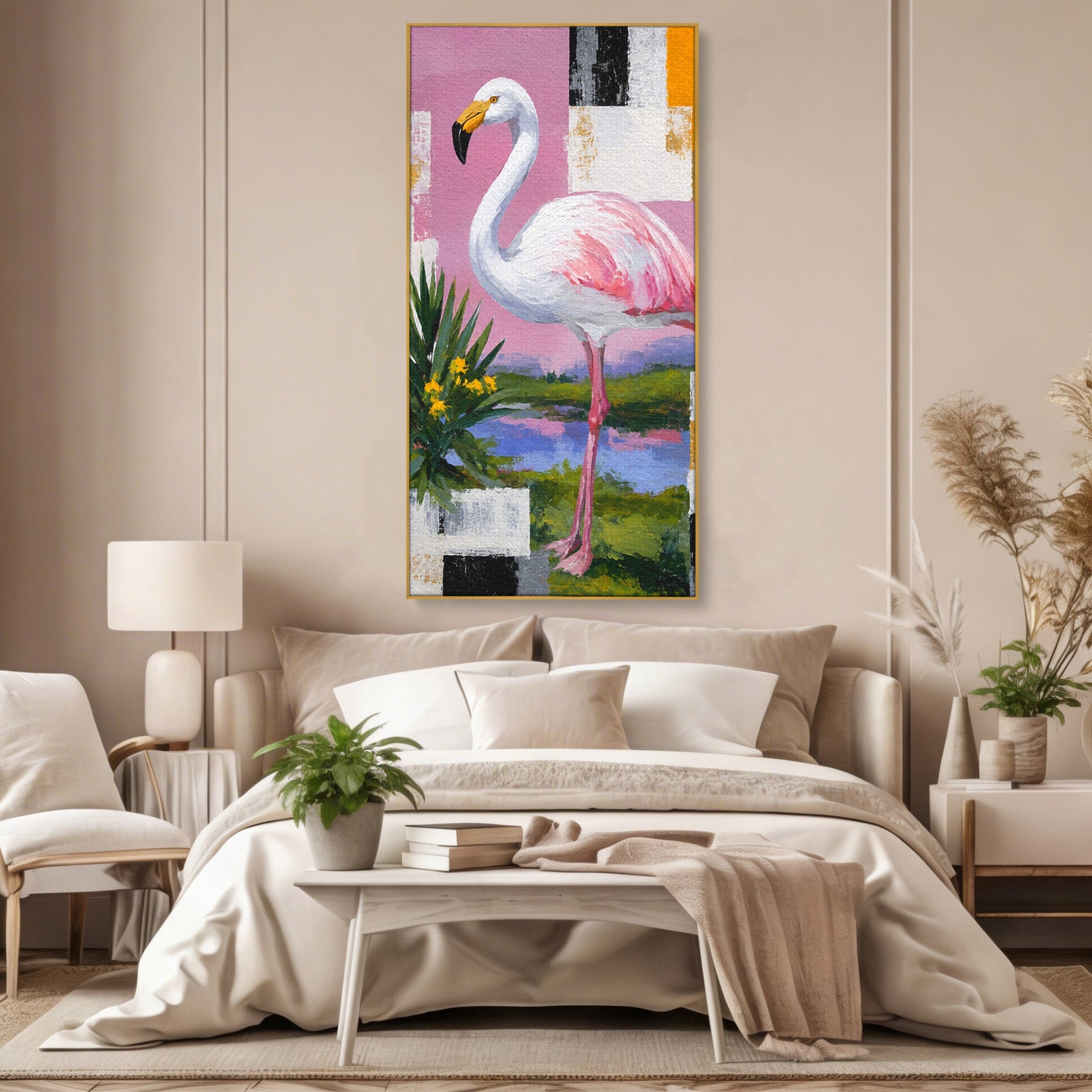 Tablou Canvas Premium LuxCanva® M1664, Flamingo Exotic, Flamingo, Natura, Modern, Peisaj, Living, Culori Vibrante