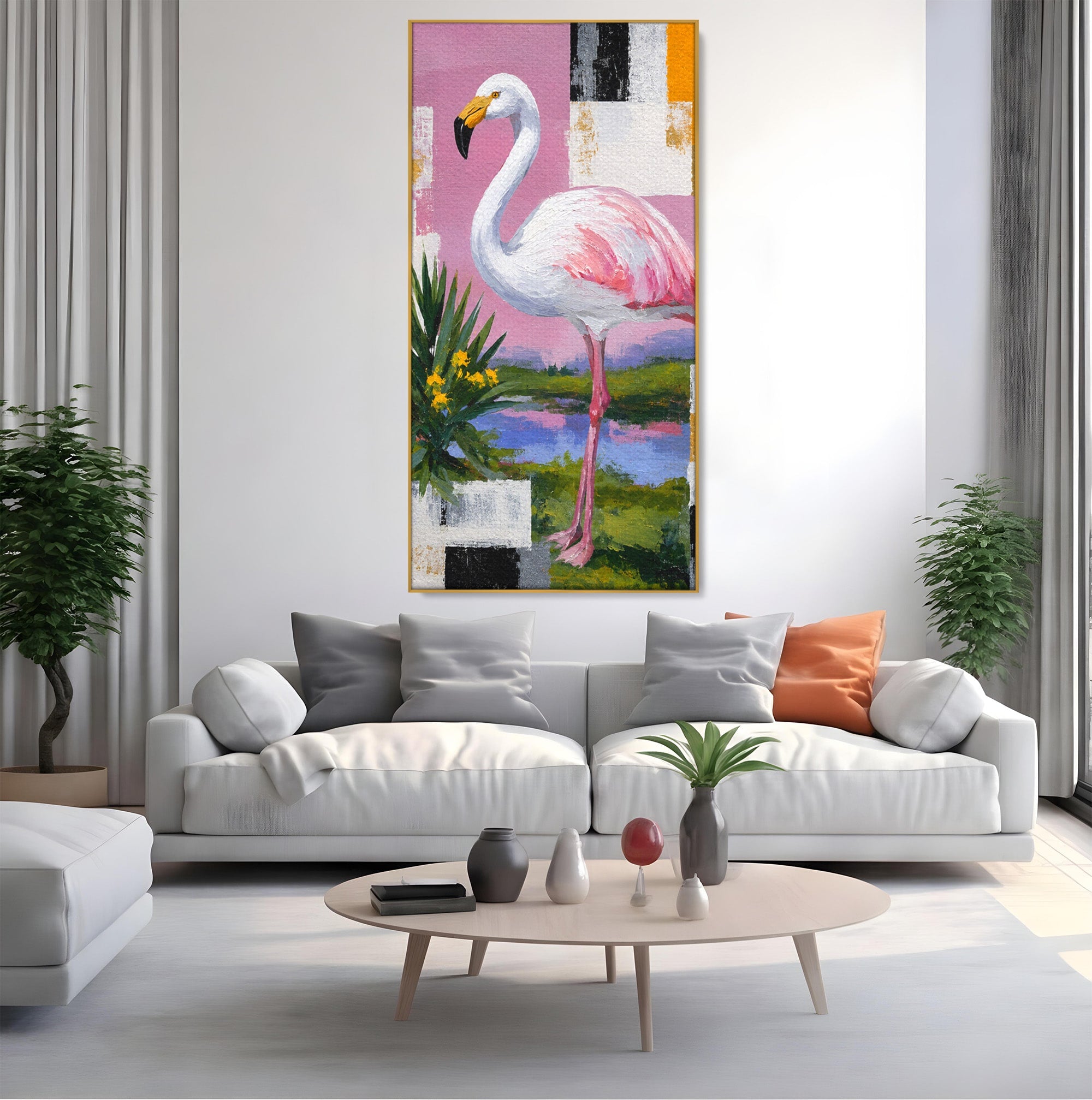 Tablou Canvas Premium LuxCanva® M1664, Flamingo Exotic, Flamingo, Natura, Modern, Peisaj, Living, Culori Vibrante