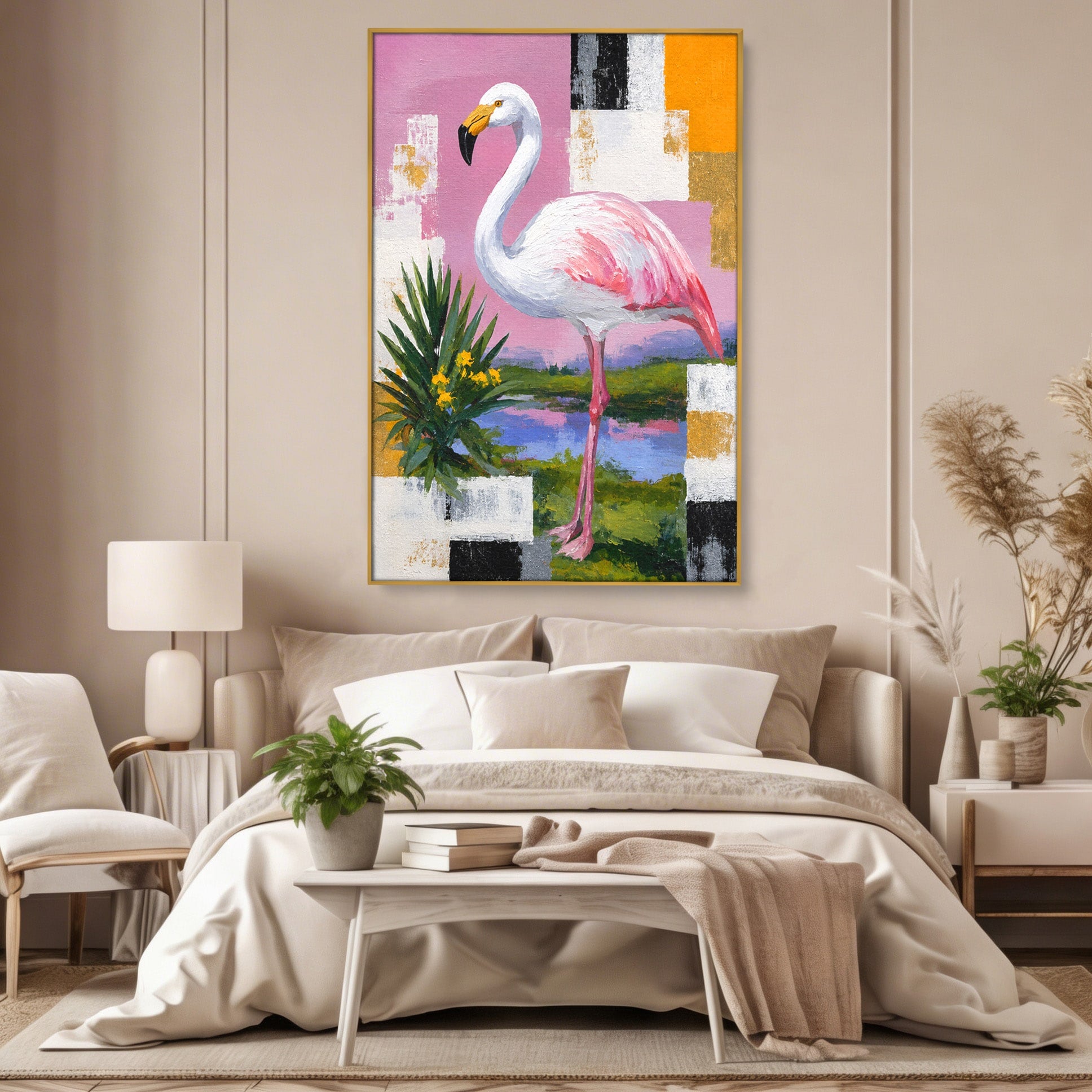 Tablou Canvas Premium LuxCanva® M1664, Flamingo Exotic, Flamingo, Natura, Modern, Peisaj, Living, Culori Vibrante