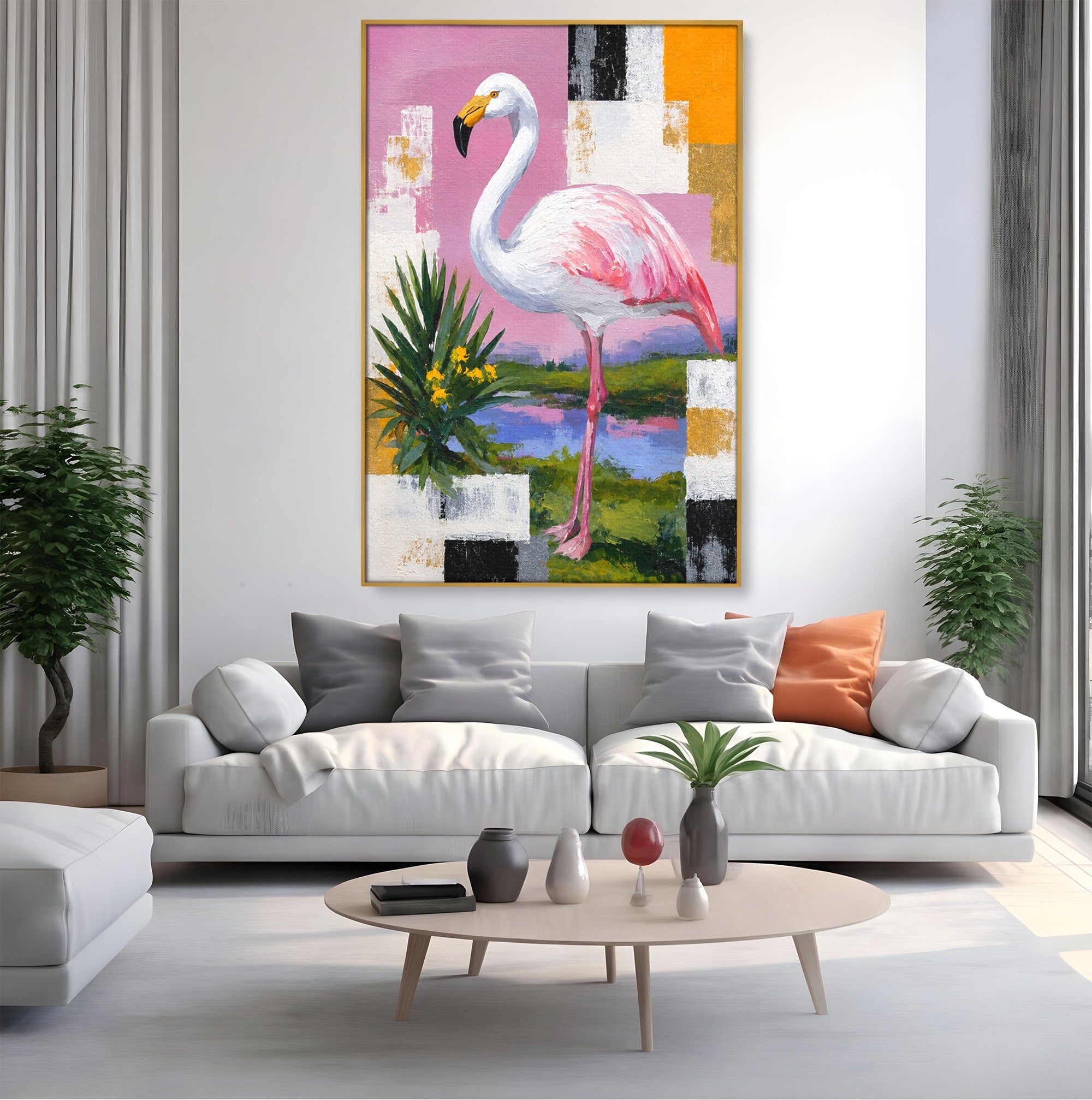 Tablou Canvas Premium LuxCanva® M1664, Flamingo Exotic, Flamingo, Natura, Modern, Peisaj, Living, Culori Vibrante