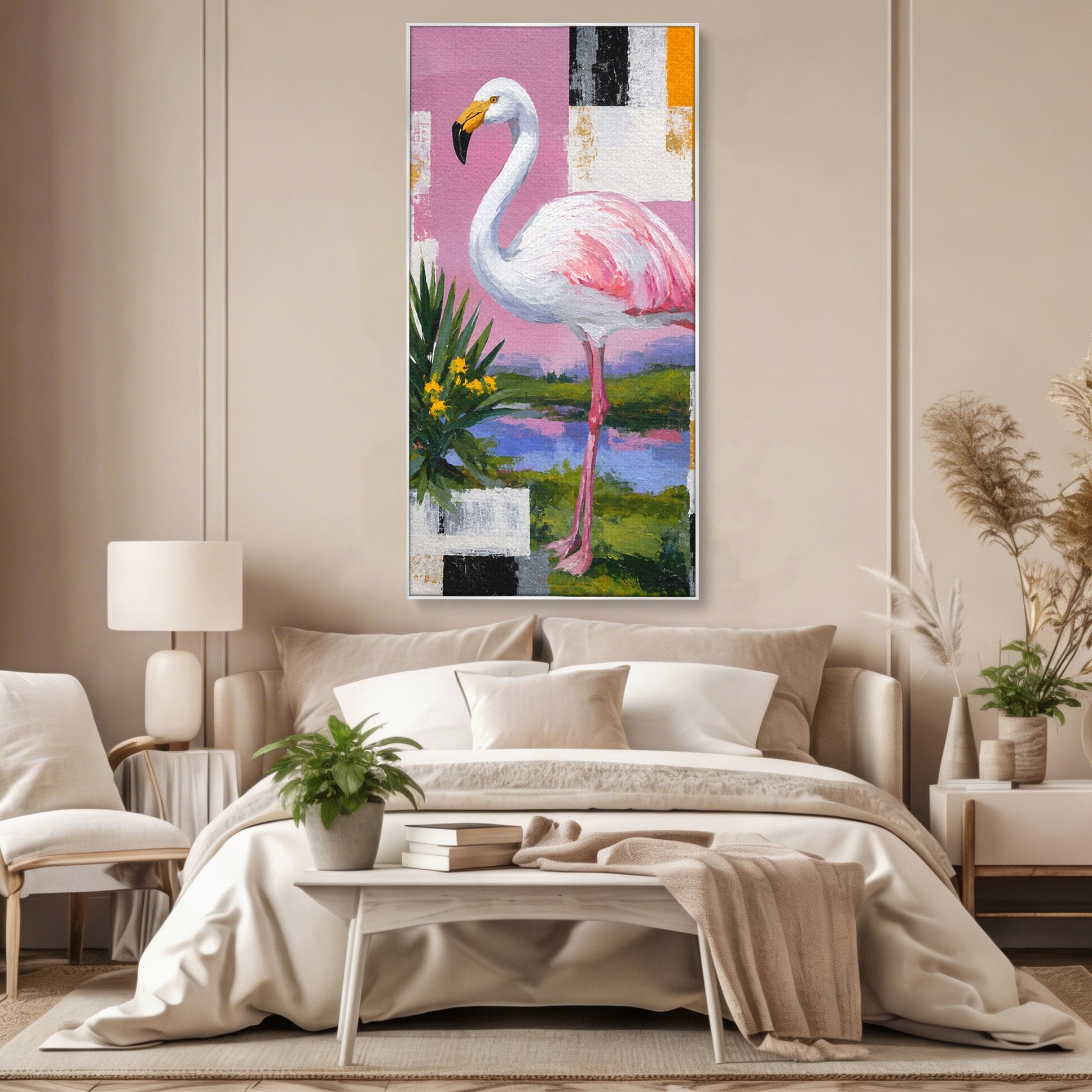 Tablou Canvas Premium LuxCanva® M1664, Flamingo Exotic, Flamingo, Natura, Modern, Peisaj, Living, Culori Vibrante