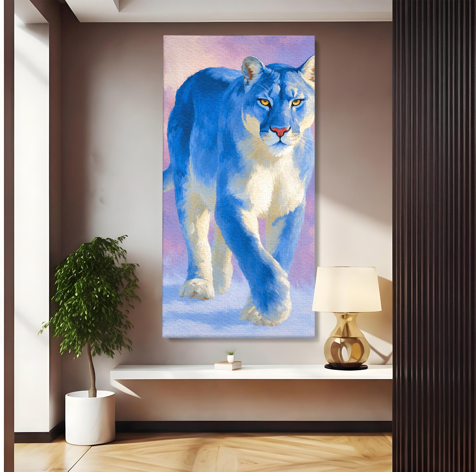 Tablou Canvas Premium LuxCanva® M1665, Leu Albastru, Leu, Animale, Arta, Dormitor, Living, Culori Vibrante