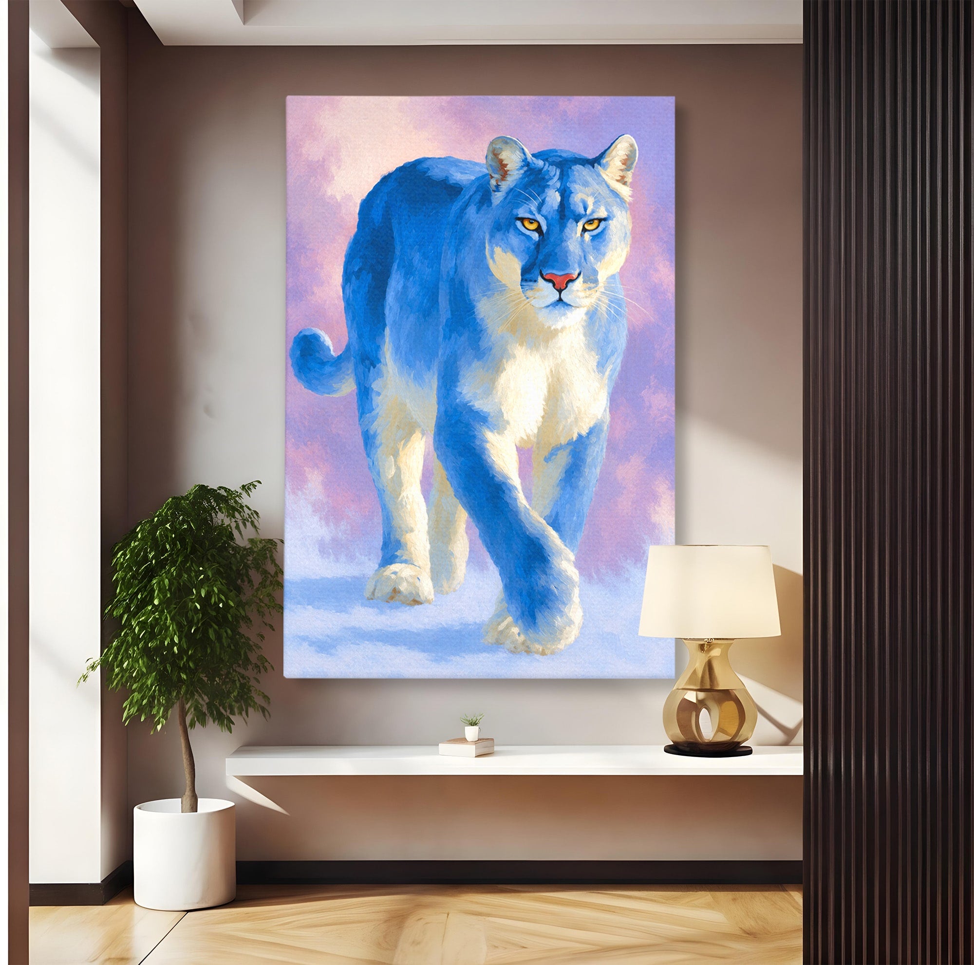 Tablou Canvas Premium LuxCanva® M1665, Leu Albastru, Leu, Animale, Arta, Dormitor, Living, Culori Vibrante