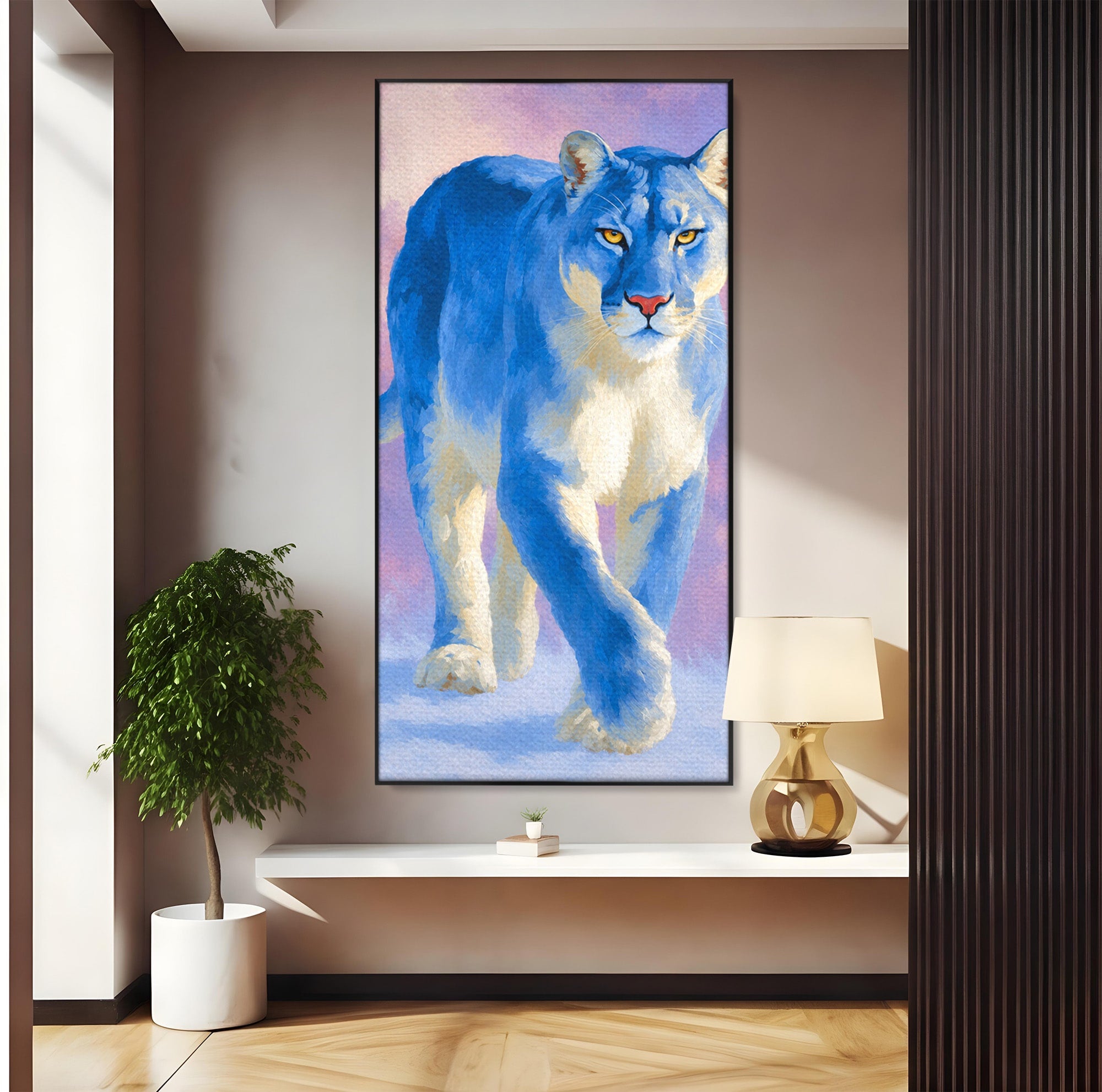 Tablou Canvas Premium LuxCanva® M1665, Leu Albastru, Leu, Animale, Arta, Dormitor, Living, Culori Vibrante