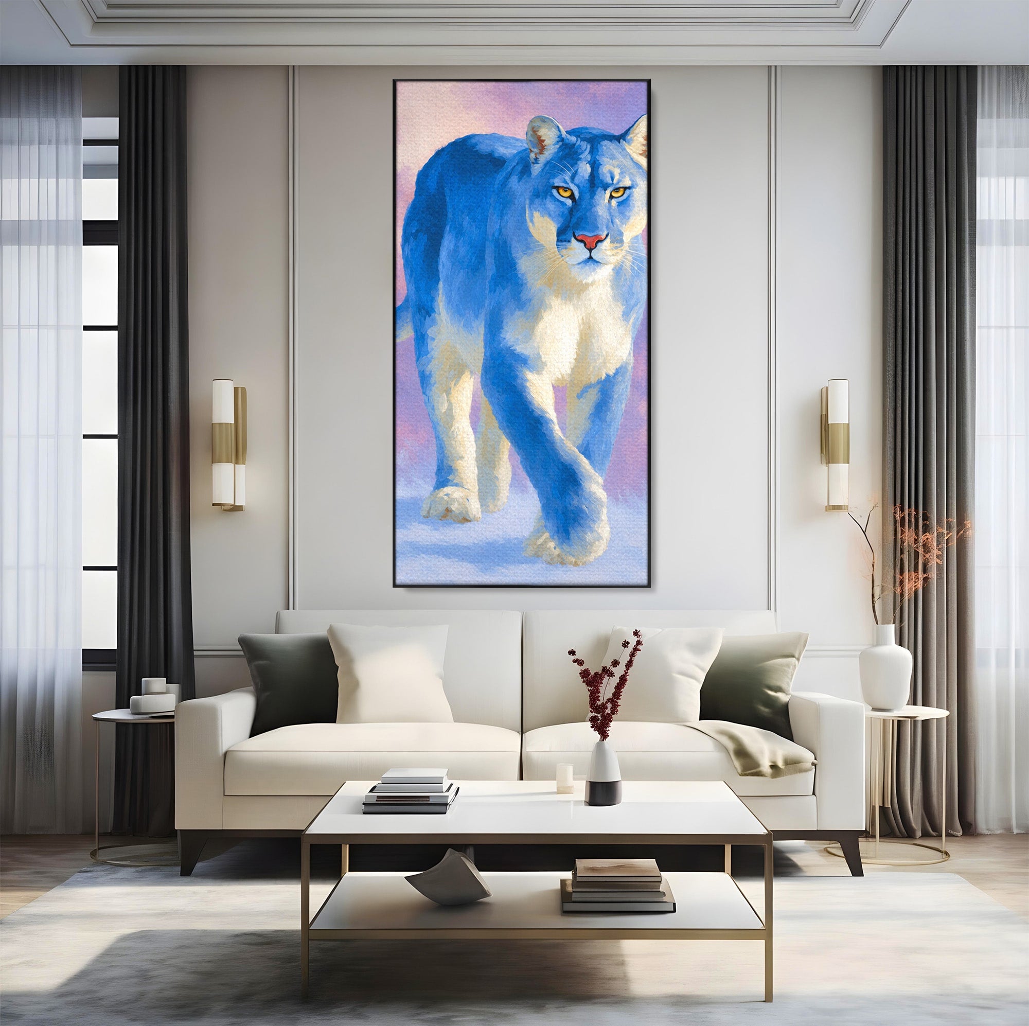 Tablou Canvas Premium LuxCanva® M1665, Leu Albastru, Leu, Animale, Arta, Dormitor, Living, Culori Vibrante