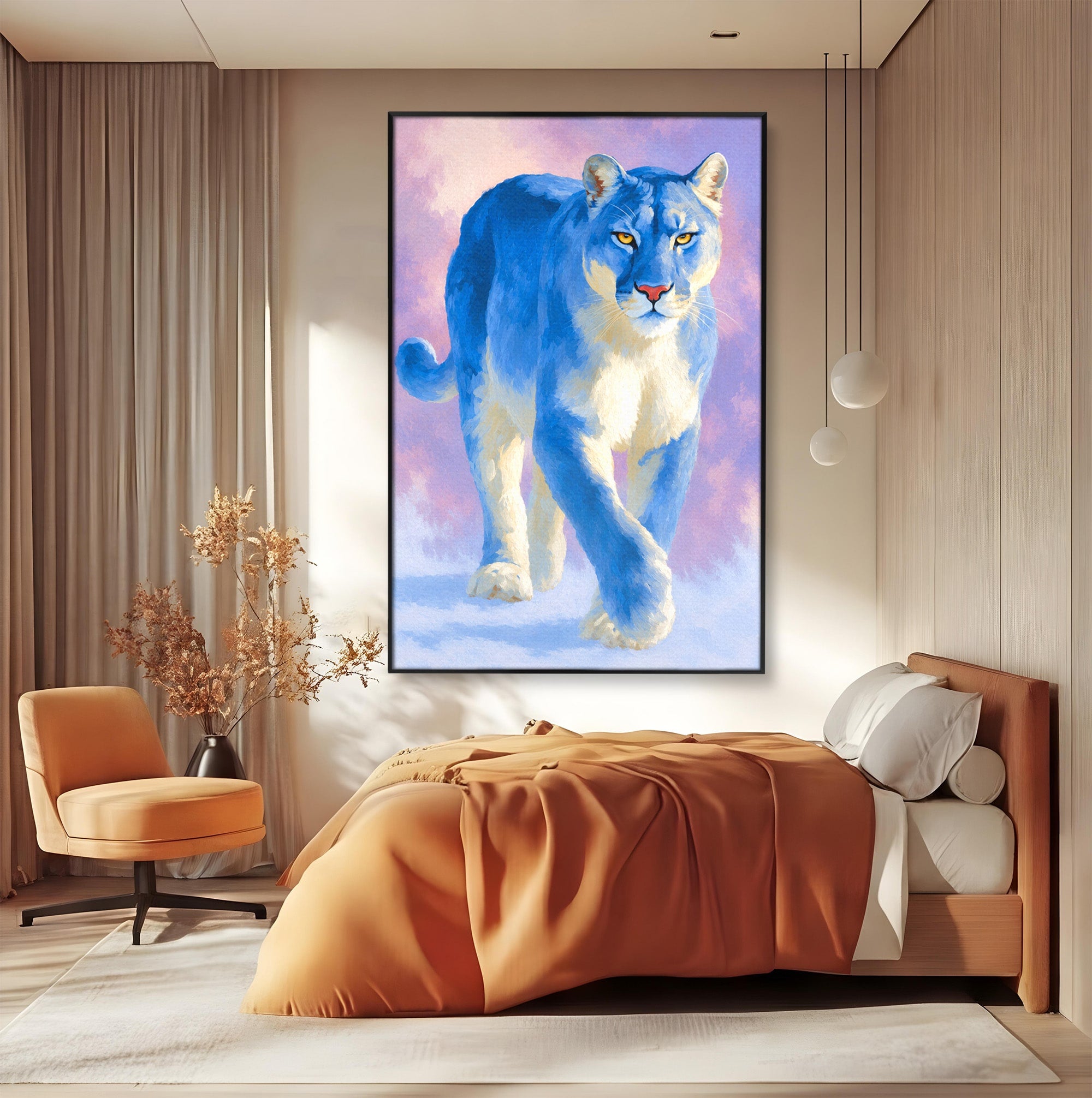Tablou Canvas Premium LuxCanva® M1665, Leu Albastru, Leu, Animale, Arta, Dormitor, Living, Culori Vibrante