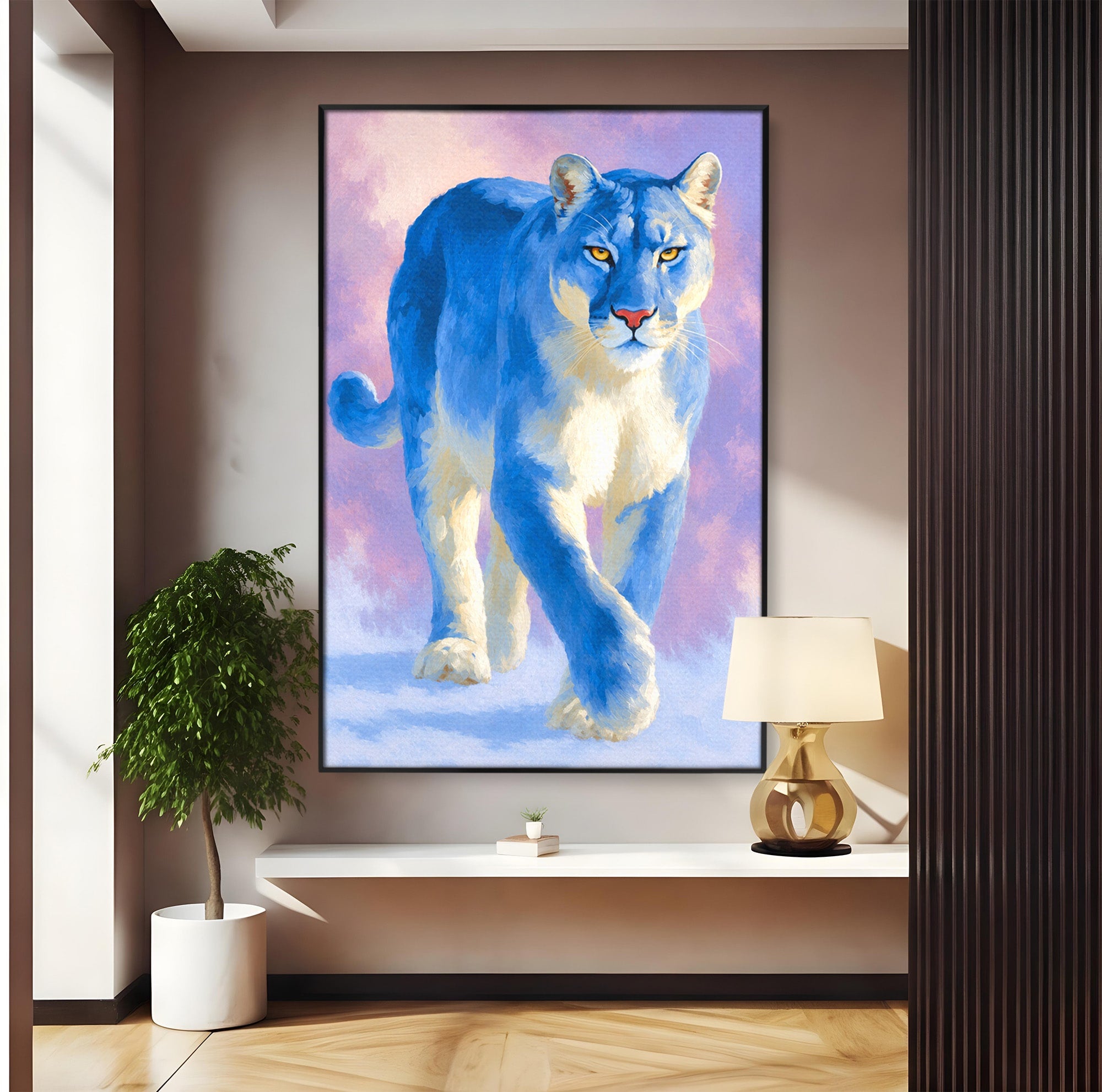 Tablou Canvas Premium LuxCanva® M1665, Leu Albastru, Leu, Animale, Arta, Dormitor, Living, Culori Vibrante