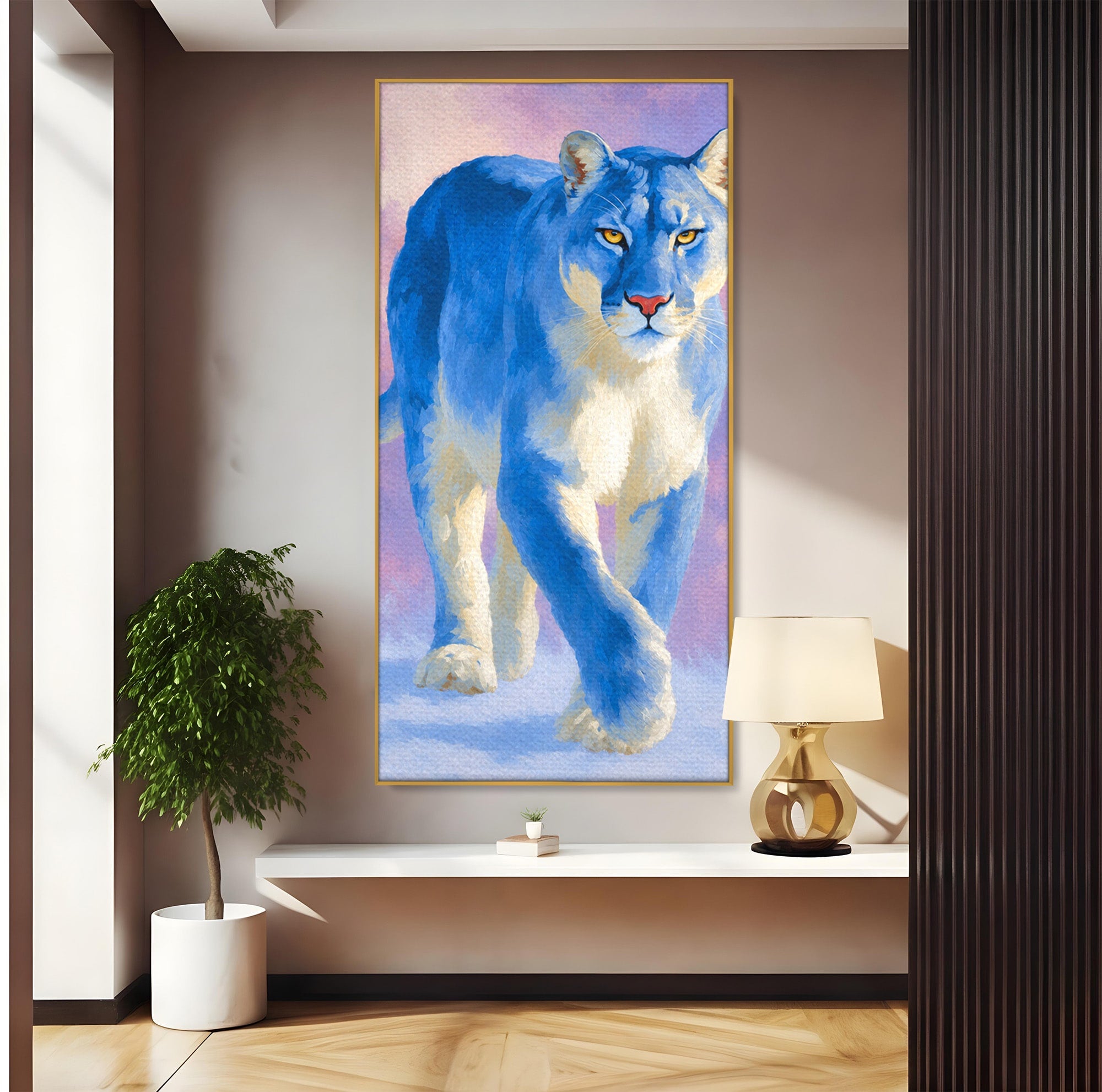 Tablou Canvas Premium LuxCanva® M1665, Leu Albastru, Leu, Animale, Arta, Dormitor, Living, Culori Vibrante