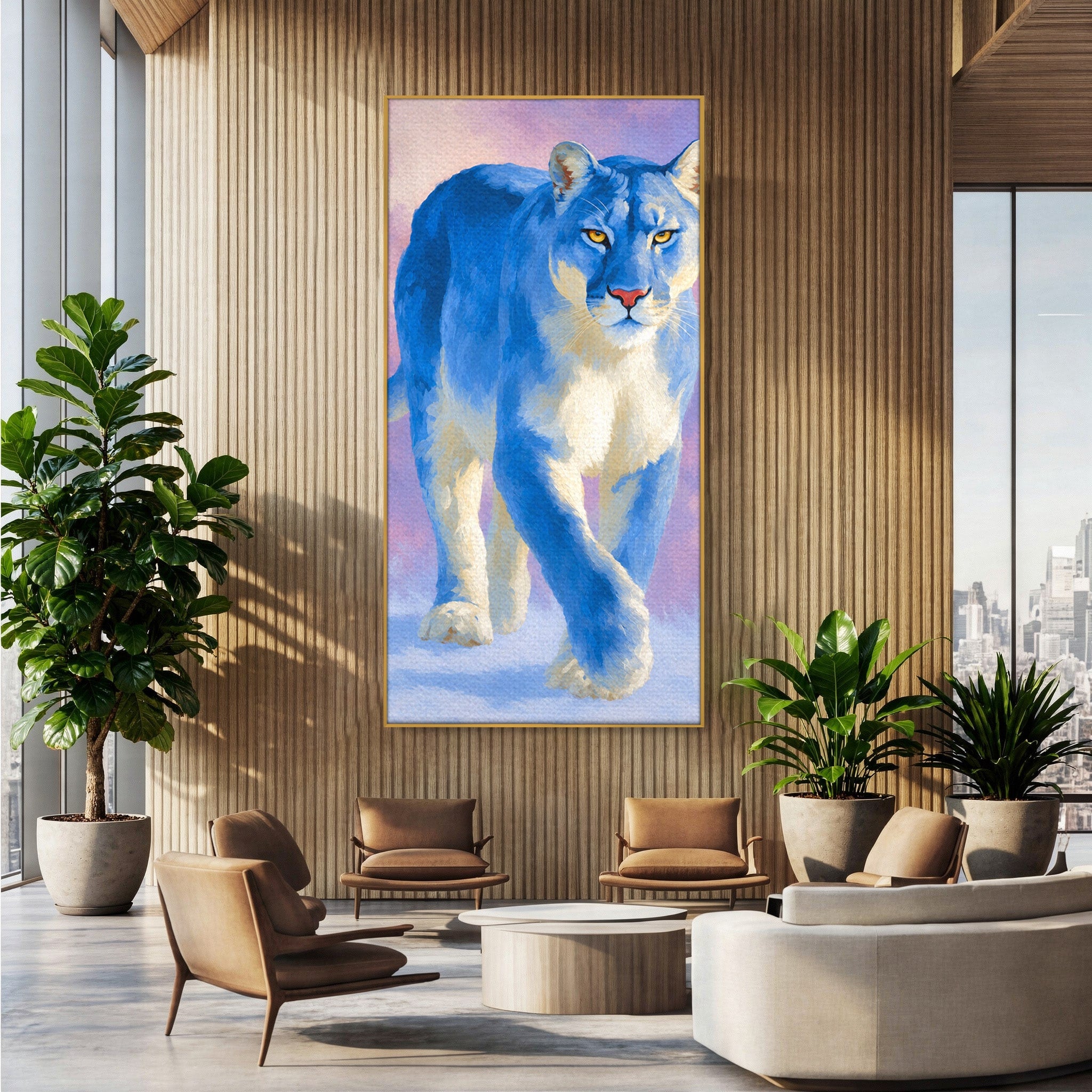 Tablou Canvas Premium LuxCanva® M1665, Leu Albastru, Leu, Animale, Arta, Dormitor, Living, Culori Vibrante