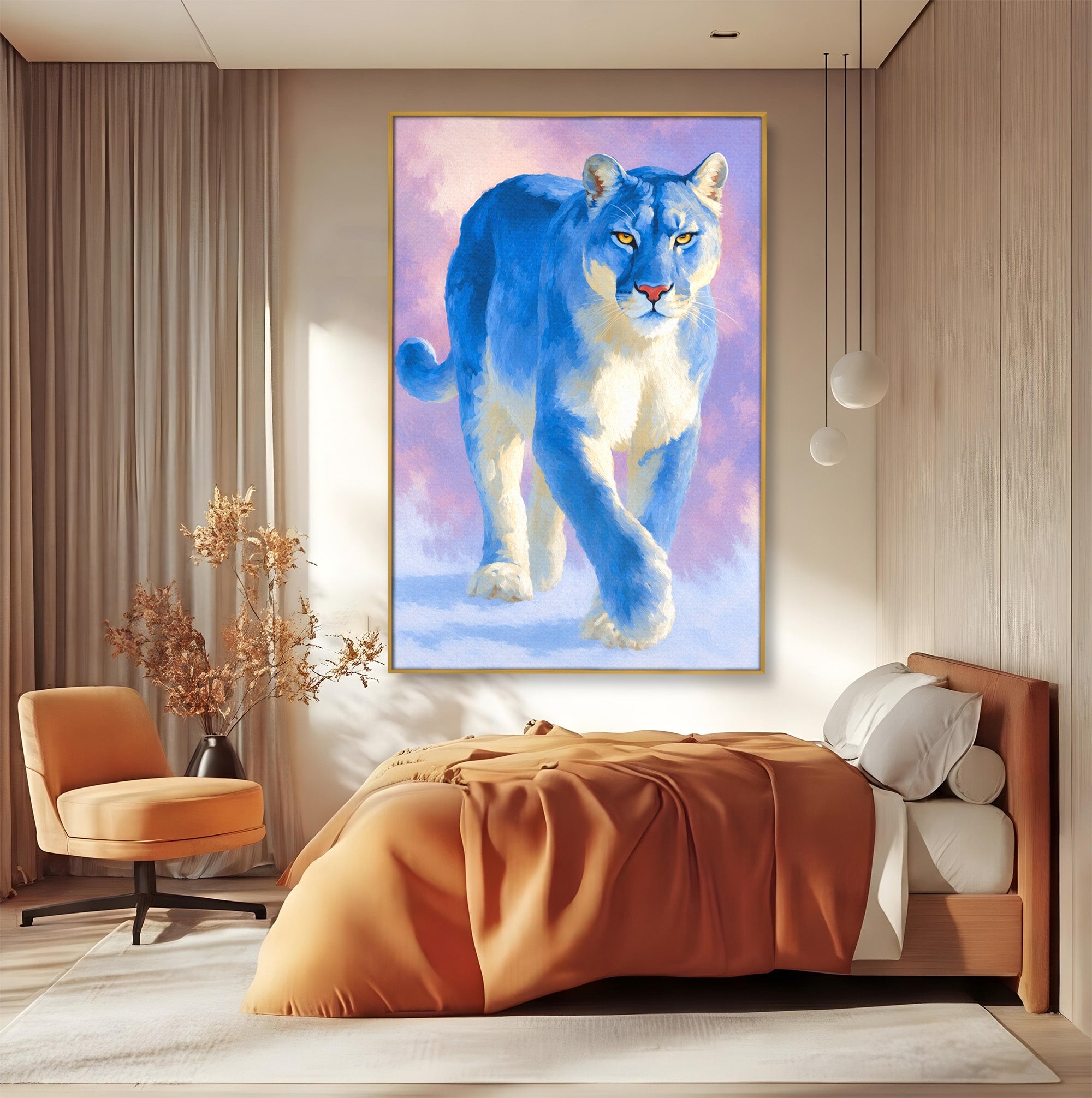 Tablou Canvas Premium LuxCanva® M1665, Leu Albastru, Leu, Animale, Arta, Dormitor, Living, Culori Vibrante