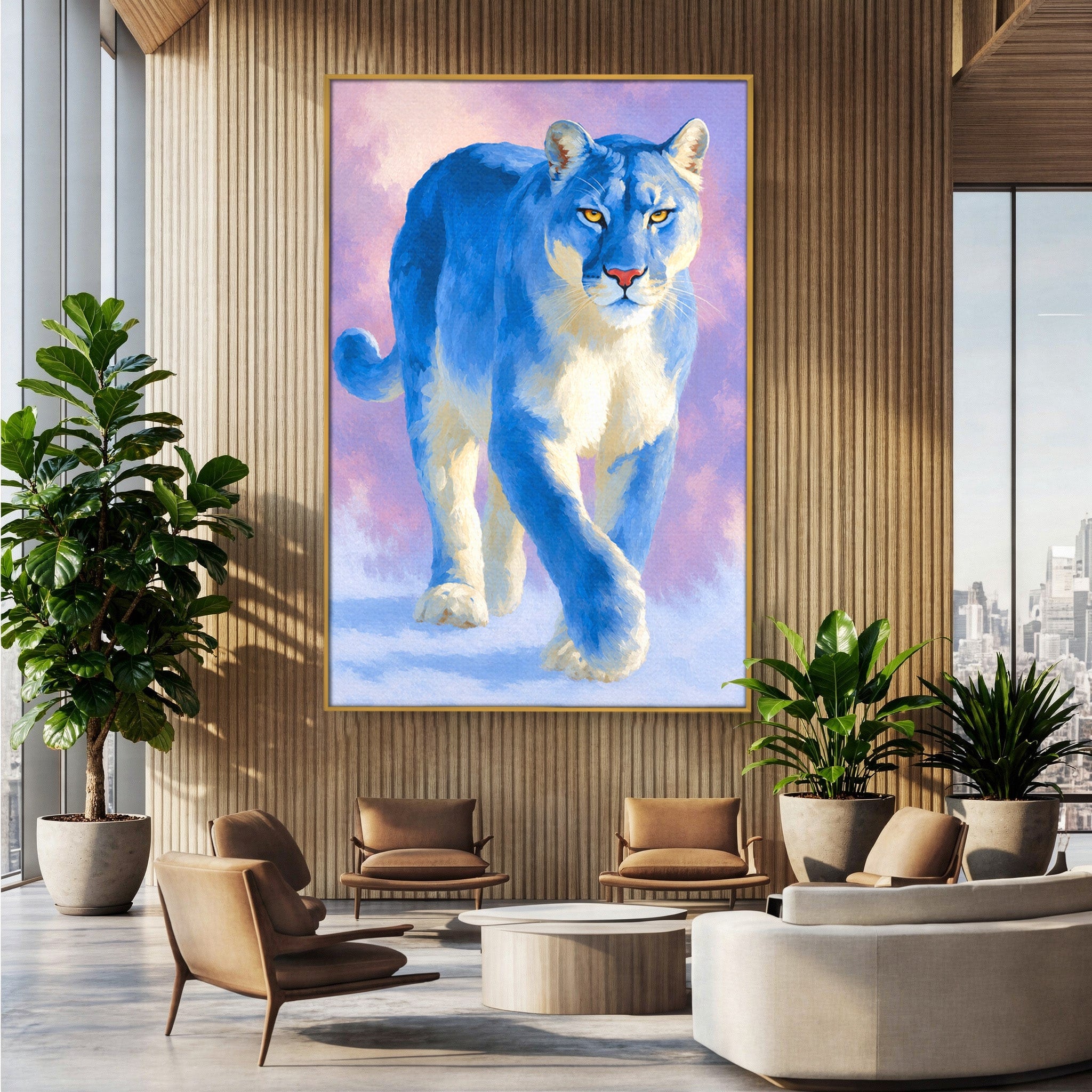Tablou Canvas Premium LuxCanva® M1665, Leu Albastru, Leu, Animale, Arta, Dormitor, Living, Culori Vibrante