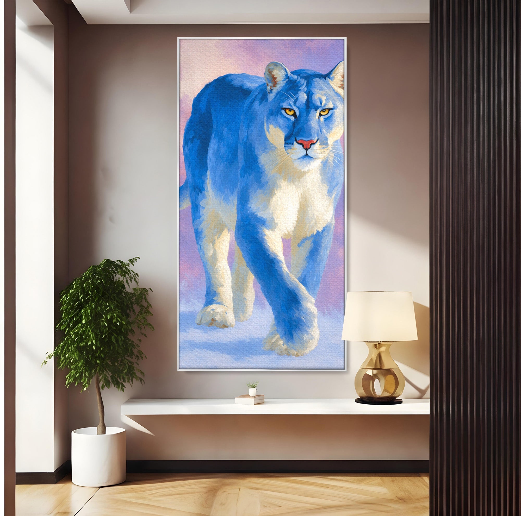 Tablou Canvas Premium LuxCanva® M1665, Leu Albastru, Leu, Animale, Arta, Dormitor, Living, Culori Vibrante