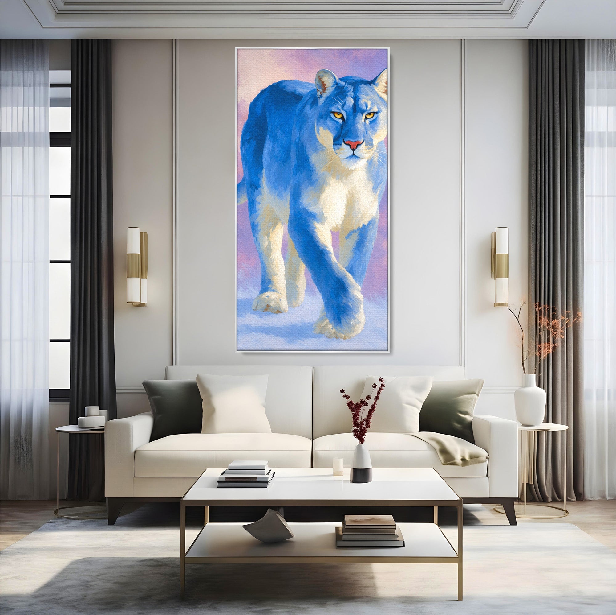 Tablou Canvas Premium LuxCanva® M1665, Leu Albastru, Leu, Animale, Arta, Dormitor, Living, Culori Vibrante