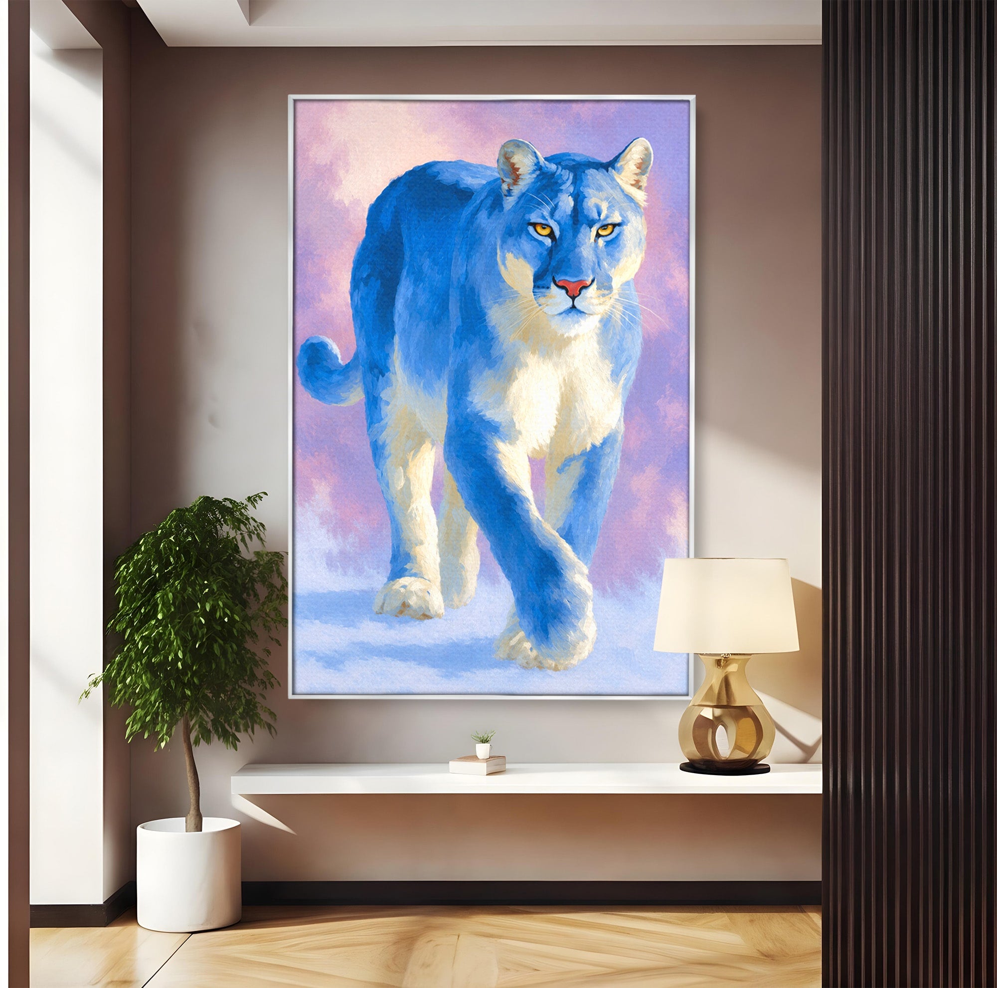 Tablou Canvas Premium LuxCanva® M1665, Leu Albastru, Leu, Animale, Arta, Dormitor, Living, Culori Vibrante