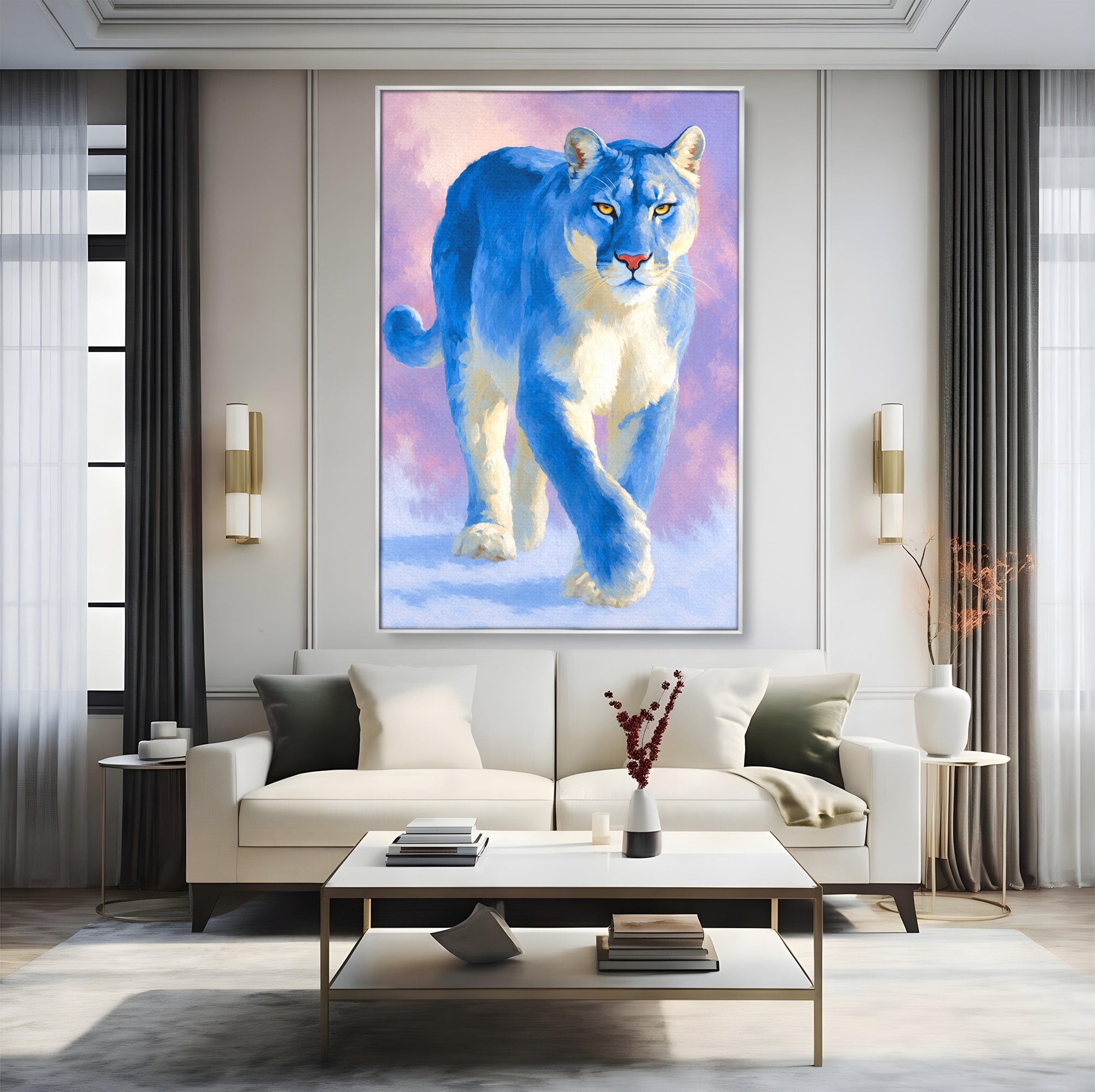 Tablou Canvas Premium LuxCanva® M1665, Leu Albastru, Leu, Animale, Arta, Dormitor, Living, Culori Vibrante