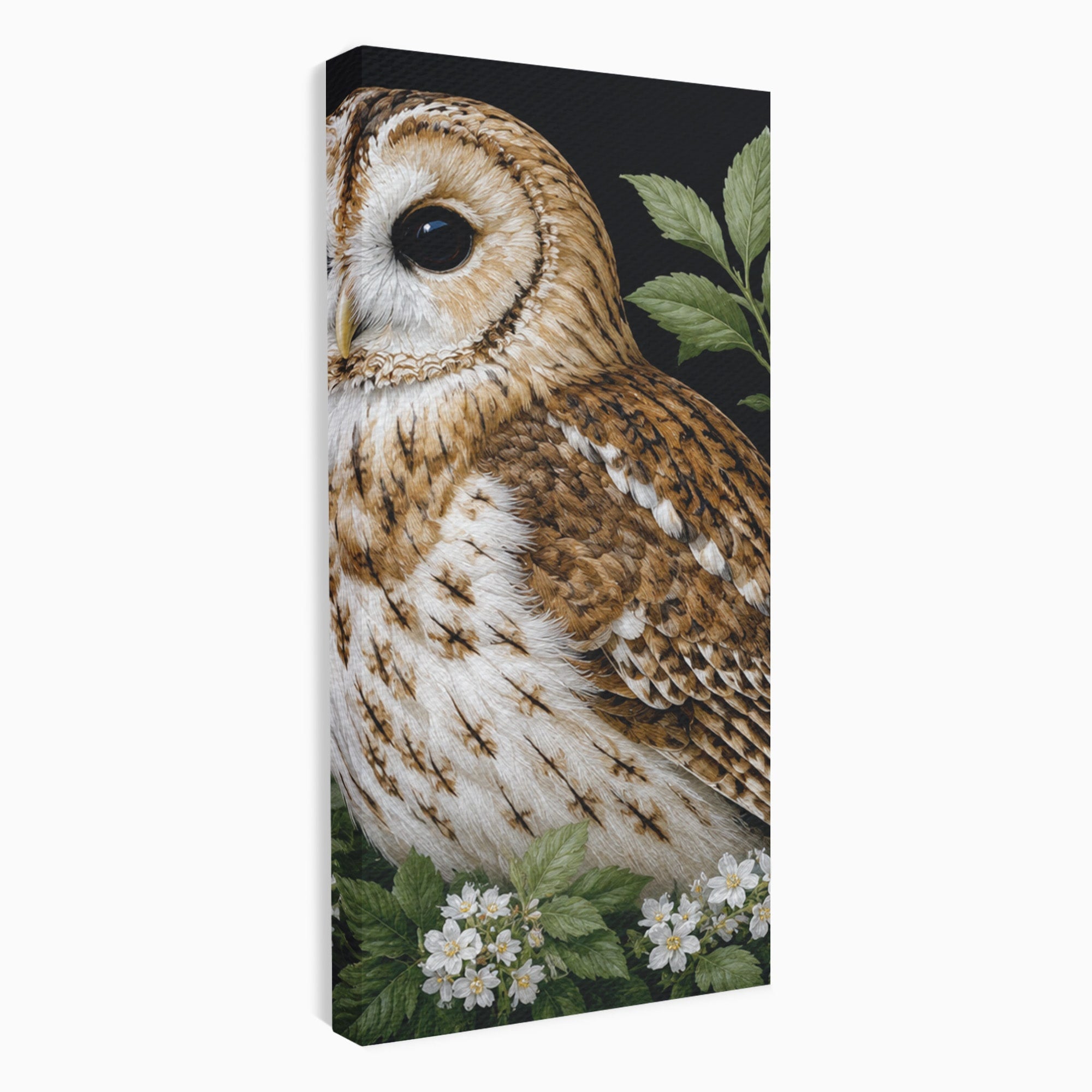 Tablou Canvas Premium LuxCanva® M1667, Bufnita Printre Flori, Bufnita, Flori, Natura, Animale, Detalii, Living, Culori Vibrante