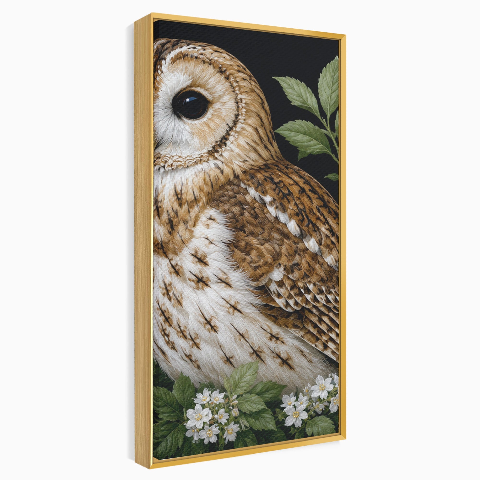 Tablou Canvas Premium LuxCanva® M1667, Bufnita Printre Flori, Bufnita, Flori, Natura, Animale, Detalii, Living, Culori Vibrante