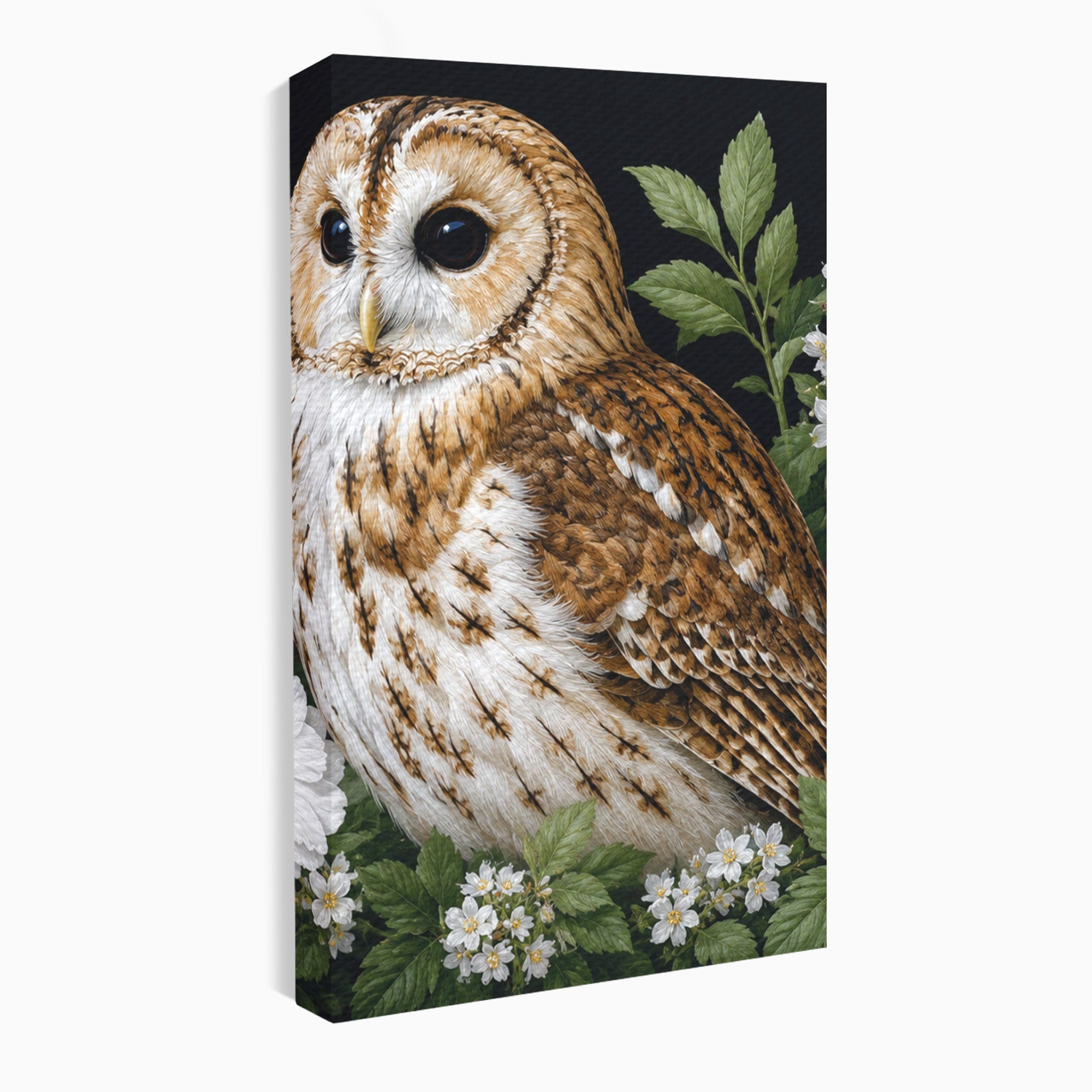 Tablou Canvas Premium LuxCanva® M1667, Bufnita Printre Flori, Bufnita, Flori, Natura, Animale, Detalii, Living, Culori Vibrante