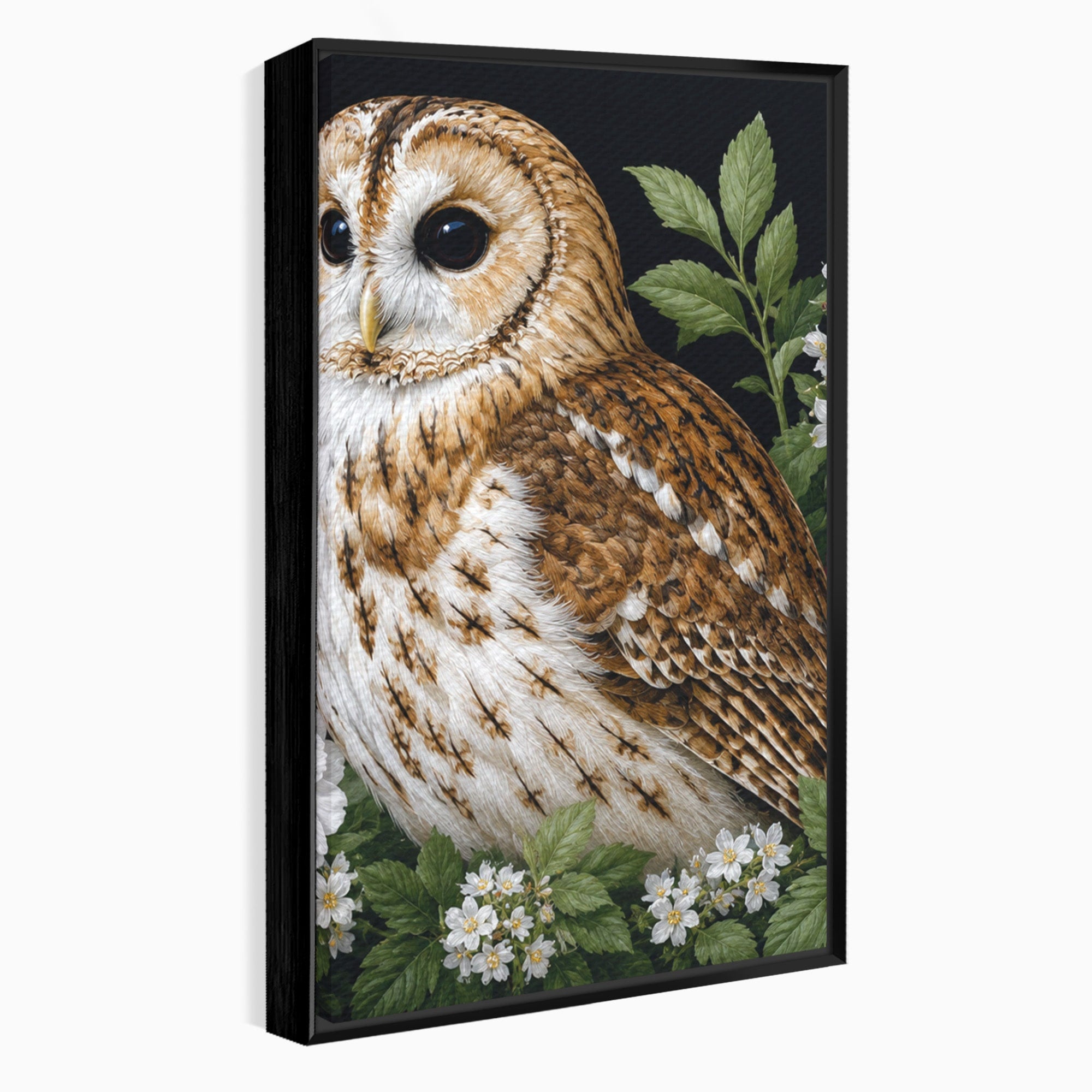 Tablou Canvas Premium LuxCanva® M1667, Bufnita Printre Flori, Bufnita, Flori, Natura, Animale, Detalii, Living, Culori Vibrante