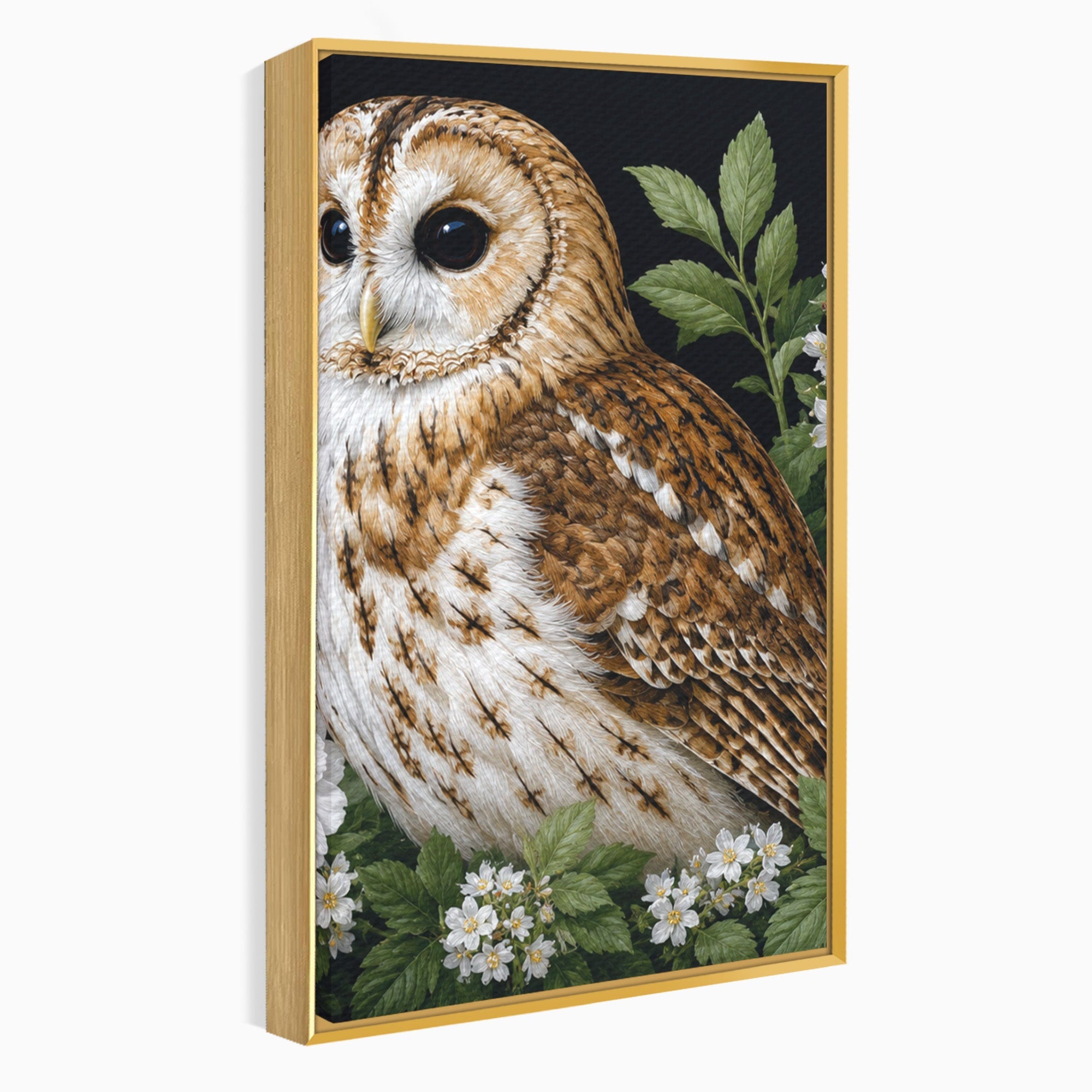 Tablou Canvas Premium LuxCanva® M1667, Bufnita Printre Flori, Bufnita, Flori, Natura, Animale, Detalii, Living, Culori Vibrante