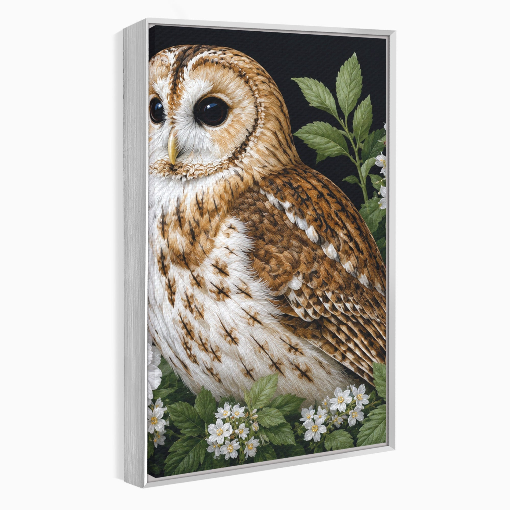 Tablou Canvas Premium LuxCanva® M1667, Bufnita Printre Flori, Bufnita, Flori, Natura, Animale, Detalii, Living, Culori Vibrante