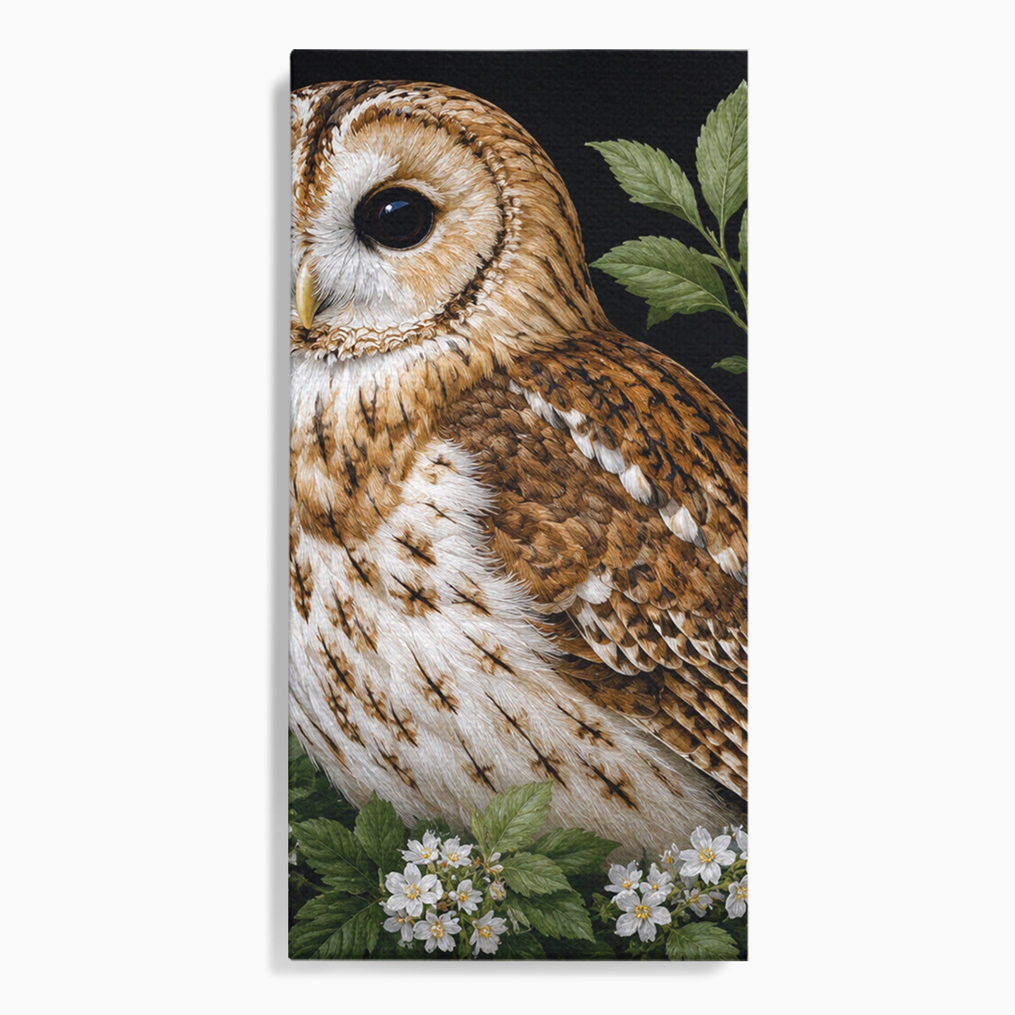 Tablou Canvas Premium LuxCanva® M1667, Bufnita Printre Flori, Bufnita, Flori, Natura, Animale, Detalii, Living, Culori Vibrante