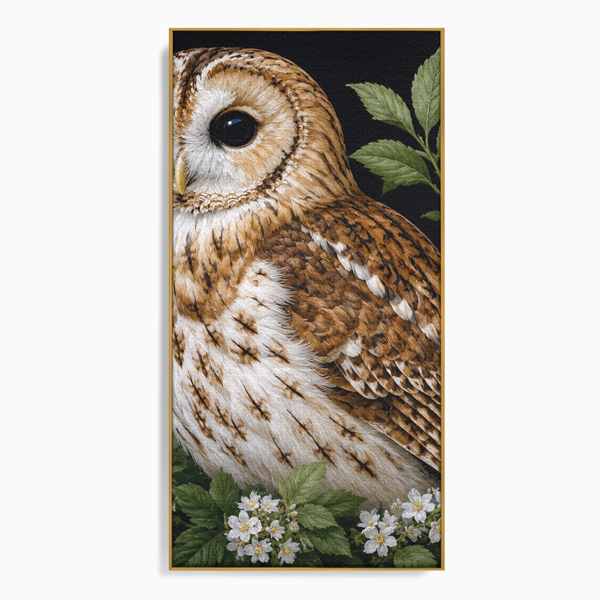 Tablou Canvas Premium LuxCanva® M1667, Bufnita Printre Flori, Bufnita, Flori, Natura, Animale, Detalii, Living, Culori Vibrante