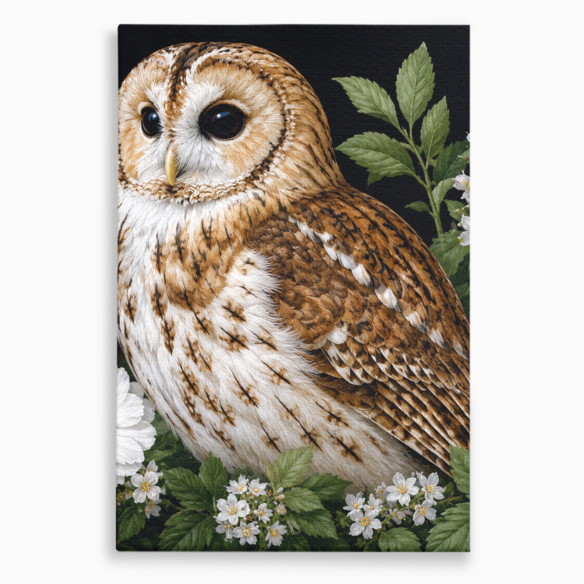 Tablou Canvas Premium LuxCanva® M1667, Bufnita Printre Flori, Bufnita, Flori, Natura, Animale, Detalii, Living, Culori Vibrante