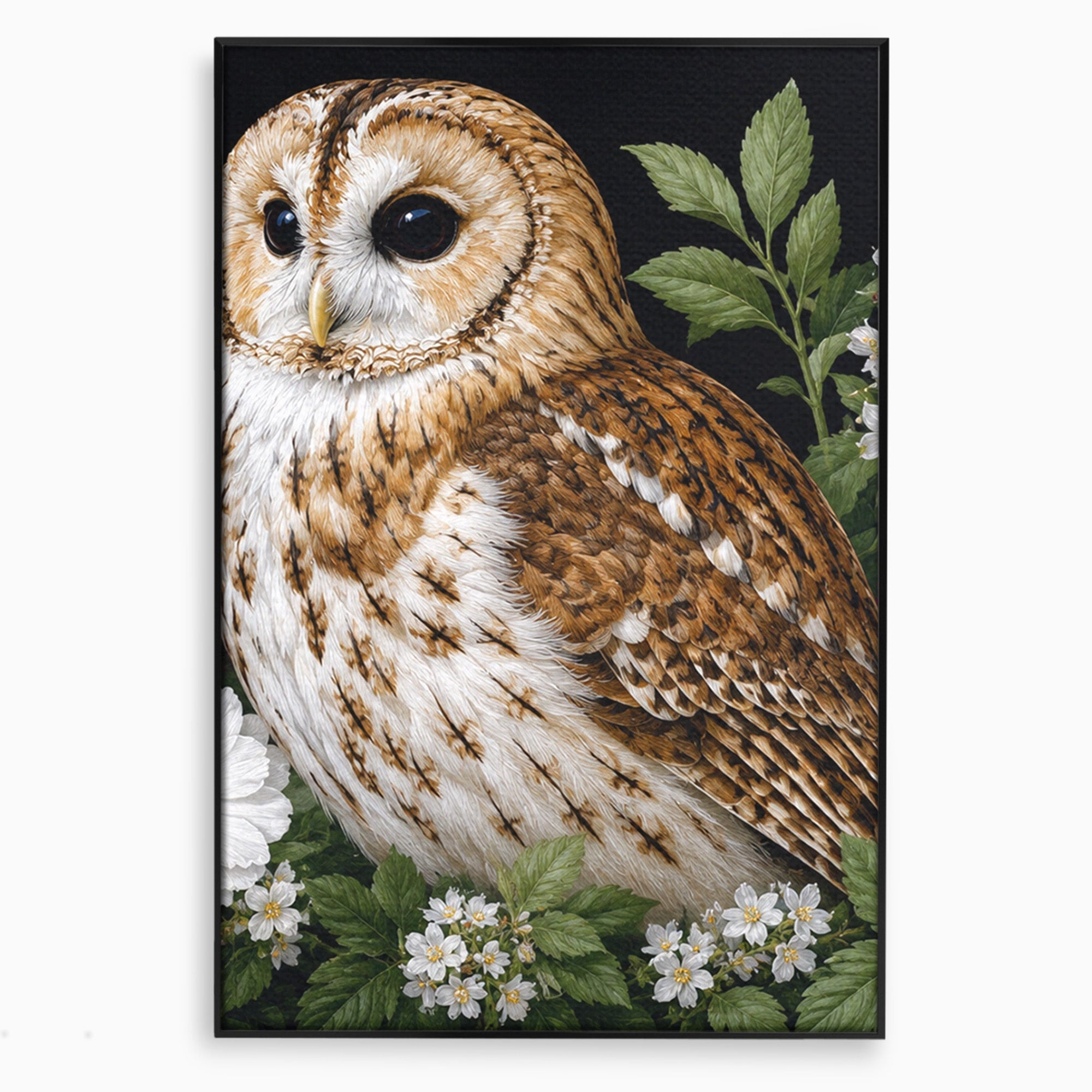 Tablou Canvas Premium LuxCanva® M1667, Bufnita Printre Flori, Bufnita, Flori, Natura, Animale, Detalii, Living, Culori Vibrante
